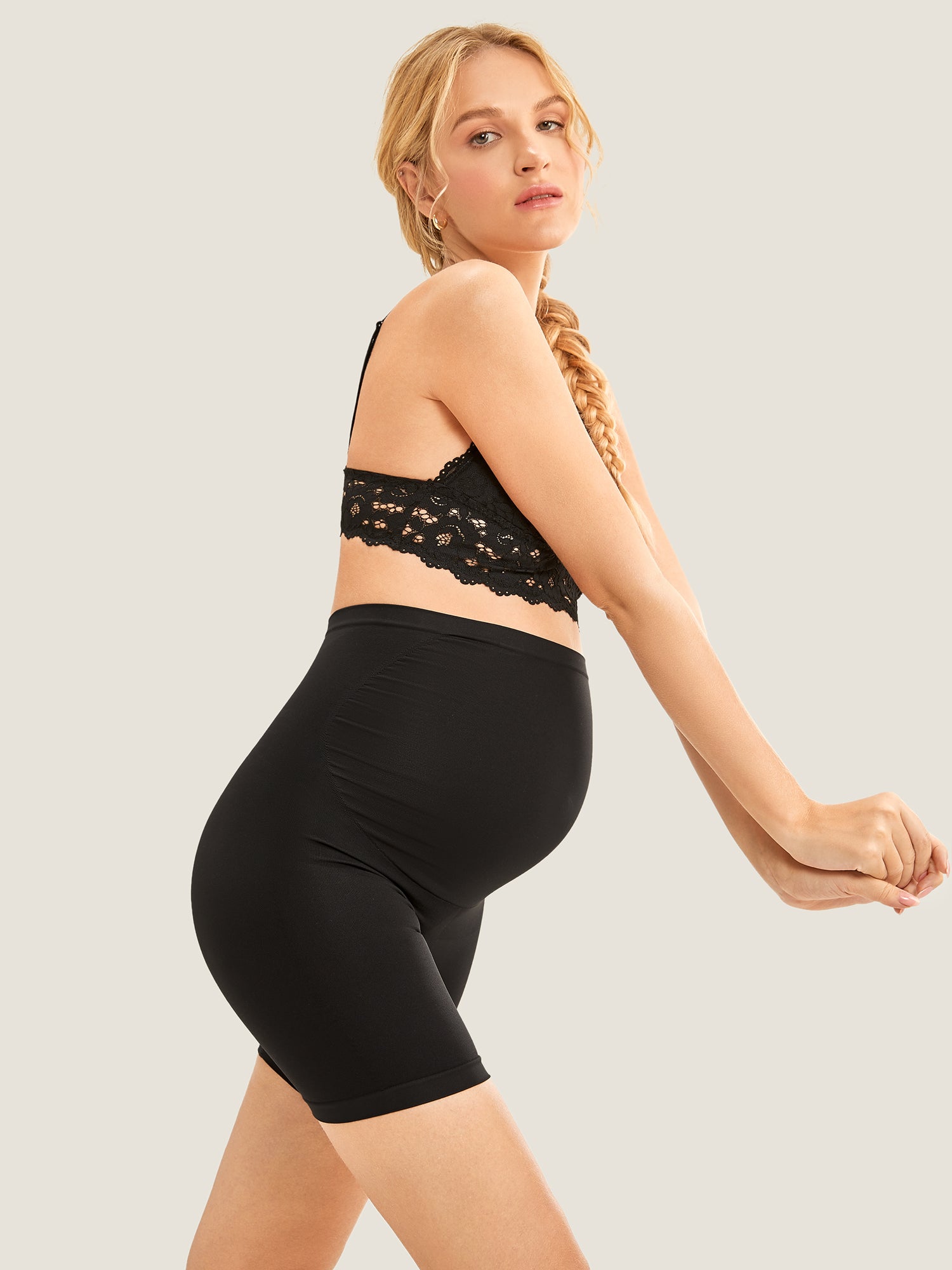 Women's High Waist Shapewear Maternity Shorts - Seamless Black