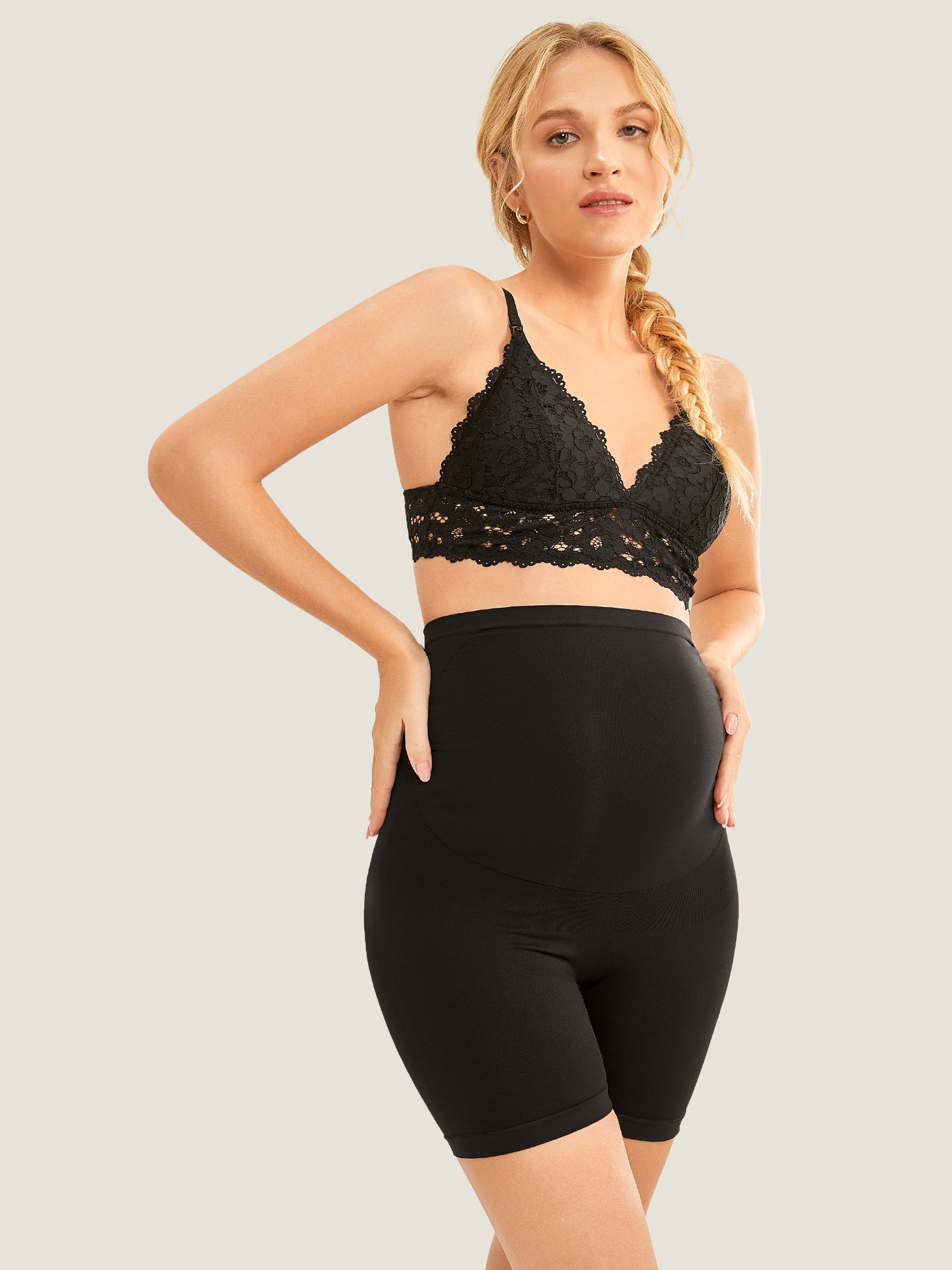 Women's High Waist Shapewear Maternity Shorts - Seamless Black