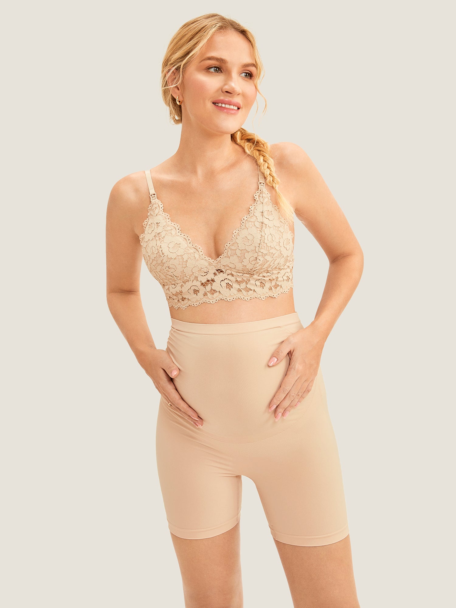 Women's High Waist Shapewear Maternity Shorts - Seamless Beige