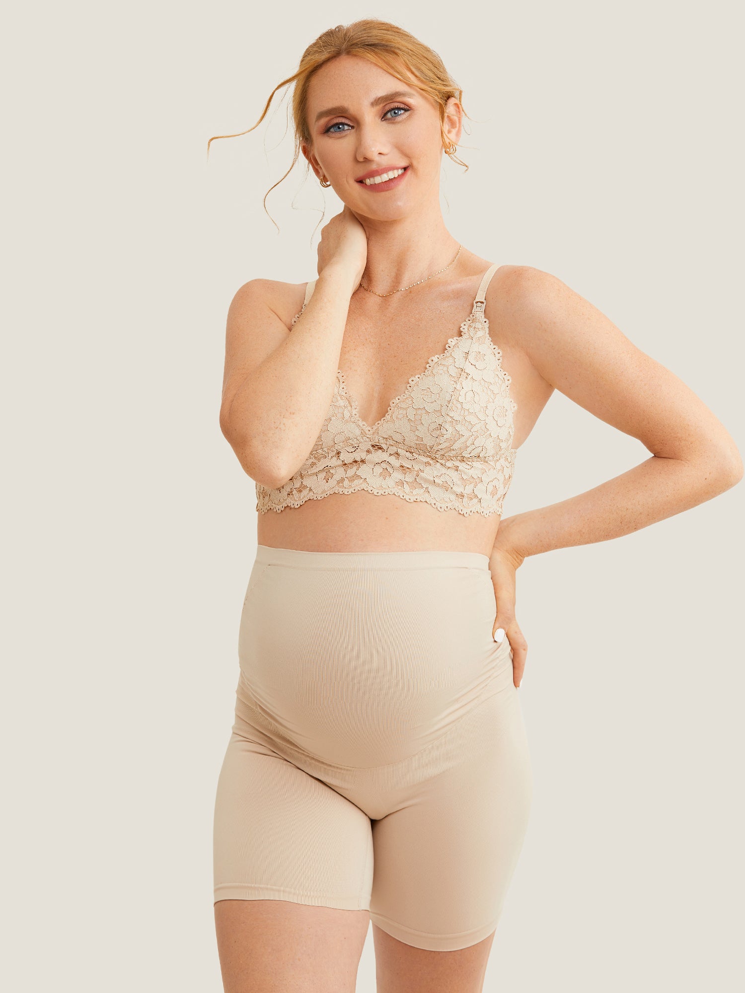 Women's High Waist Shapewear Maternity Shorts - Seamless Cashew