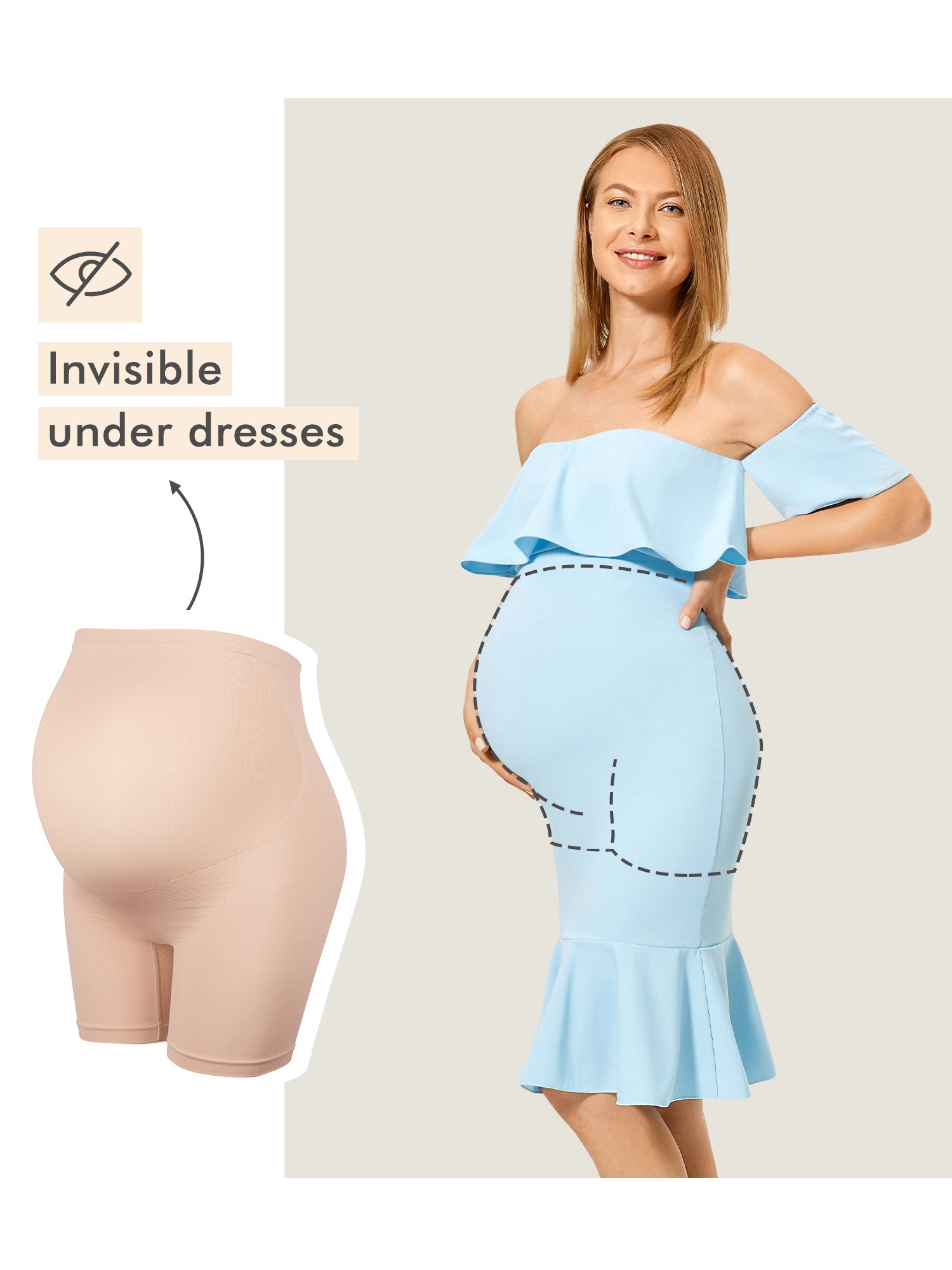 Women's High Waist Shapewear Maternity Shorts - Seamless Beige