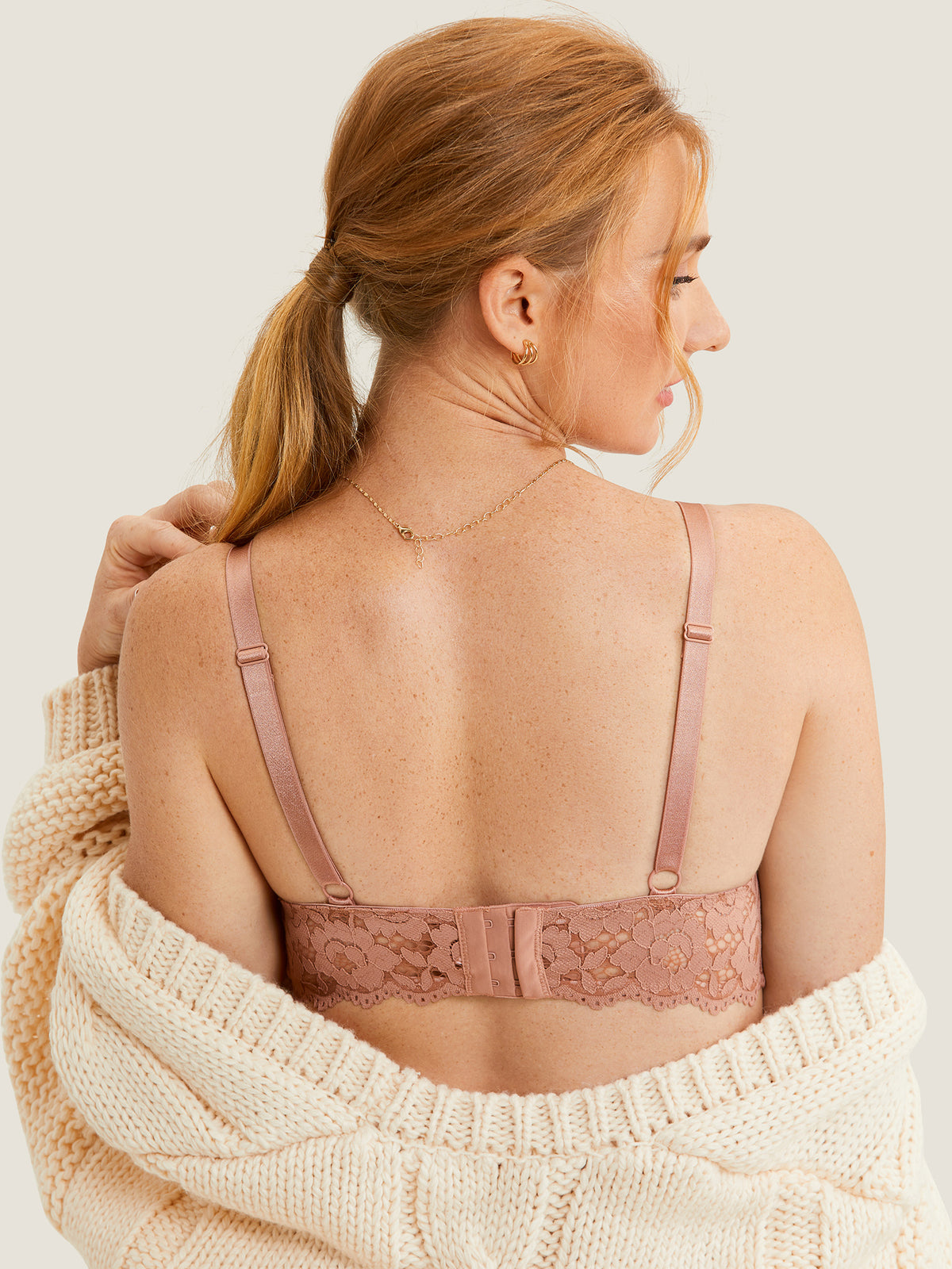 MOMANDA Women‘s Lace Plunge Nursing Bralette Cream Coffee