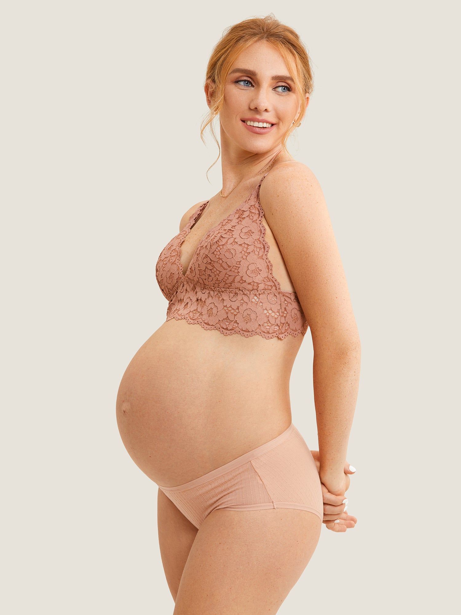 MOMANDA Women‘s Lace Plunge Nursing Bralette Cream Coffee