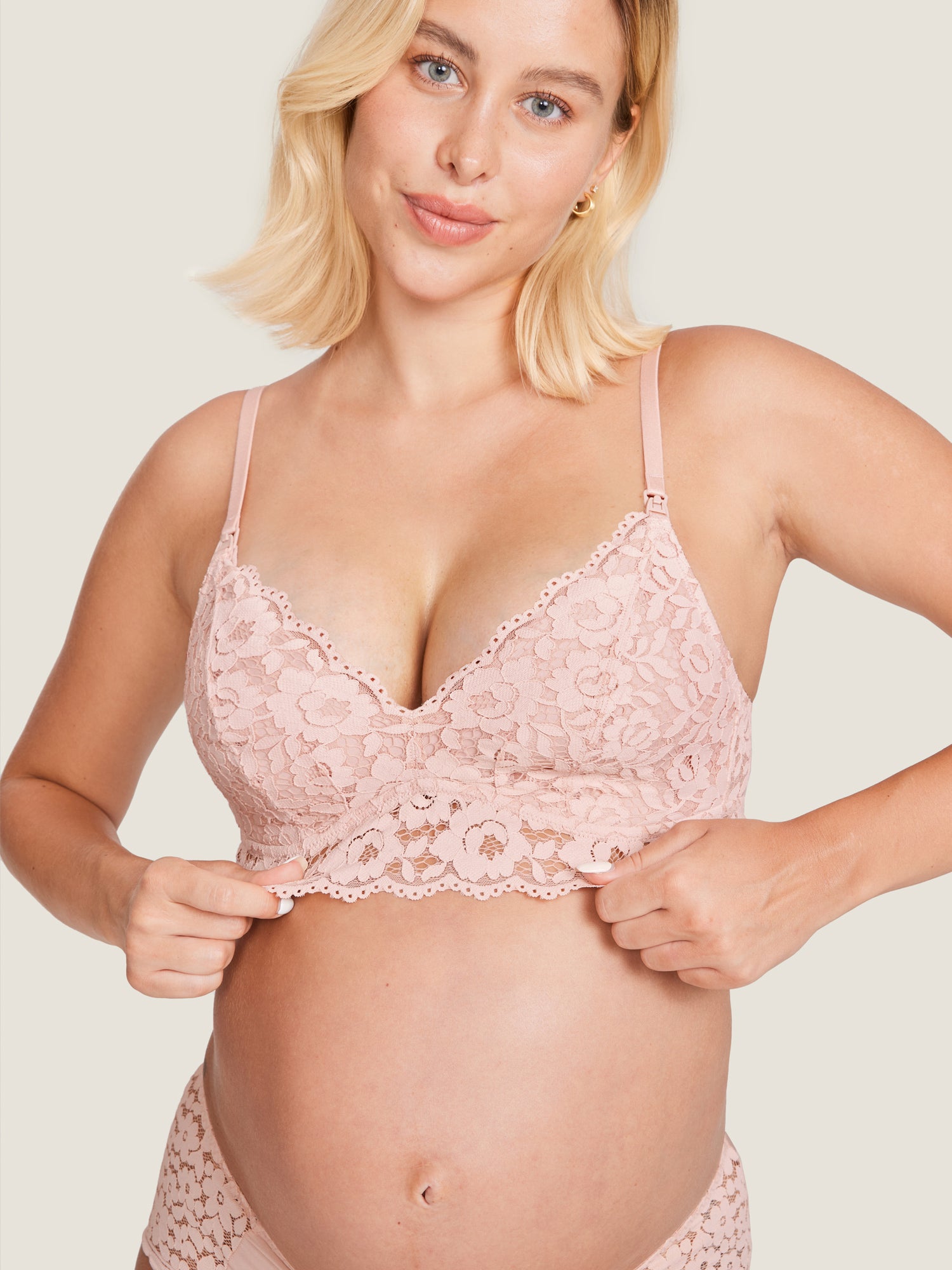 MOMANDA Women's More Support Lace Nursing Bralette Gentle Rose