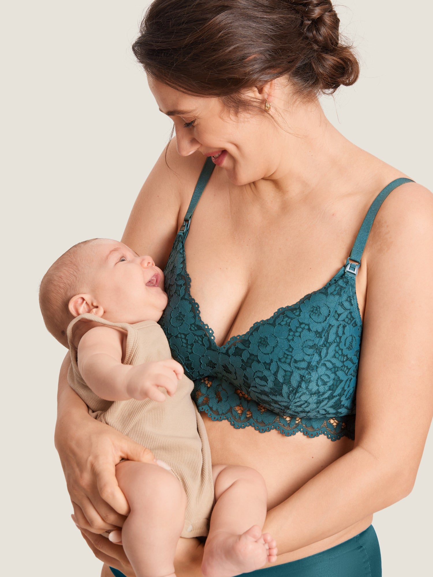 MOMANDA Women's More Support Lace Nursing Bralette Spruce Green