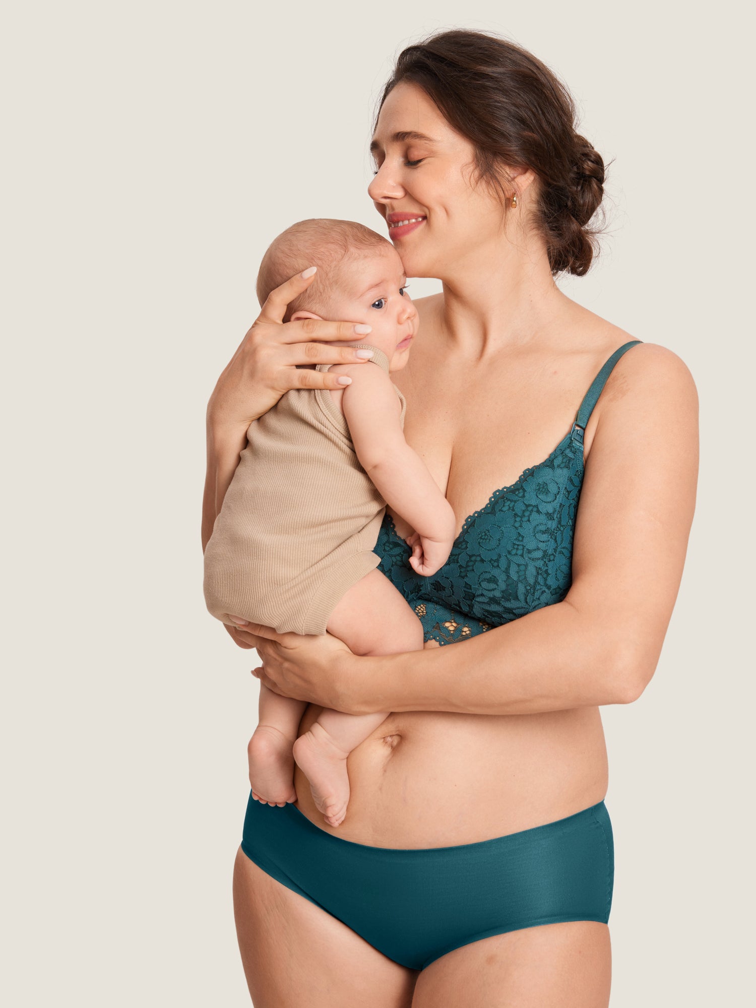 MOMANDA Women's More Support Lace Nursing Bralette Spruce Green