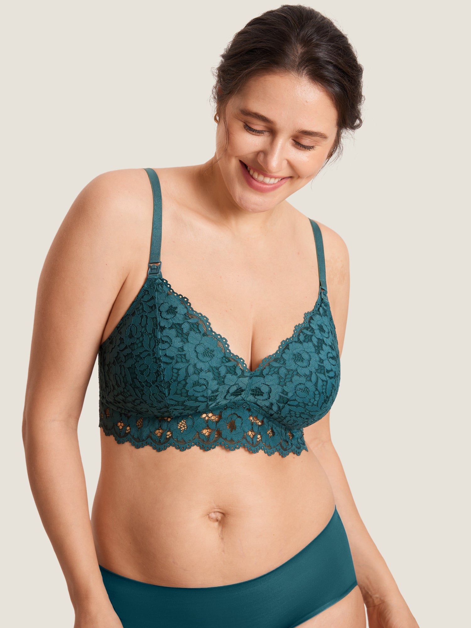 MOMANDA Women's More Support Lace Nursing Bralette Spruce Green