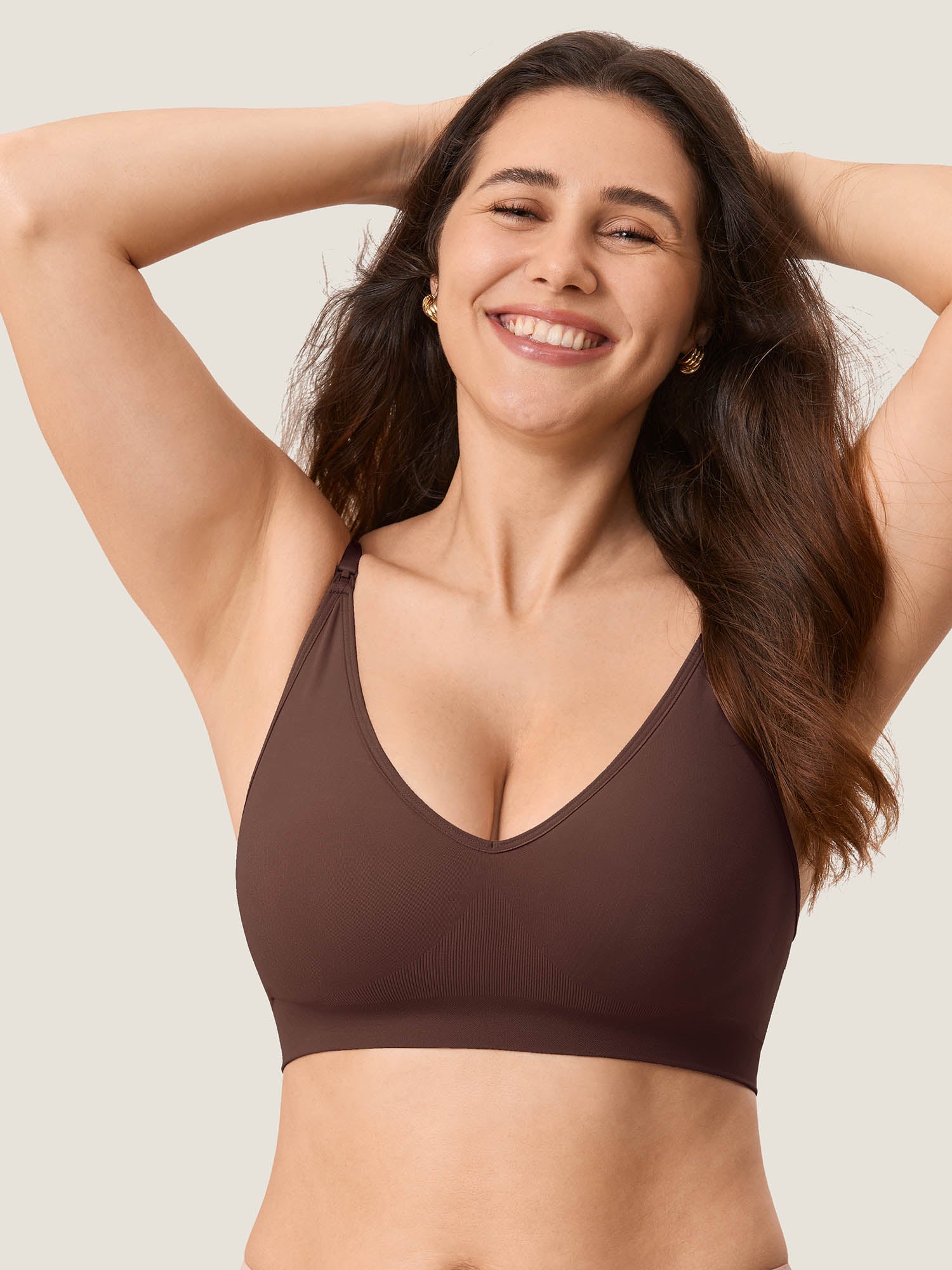 MOMANDA Women's Seamless Soft Knit Nursing Bra Beige