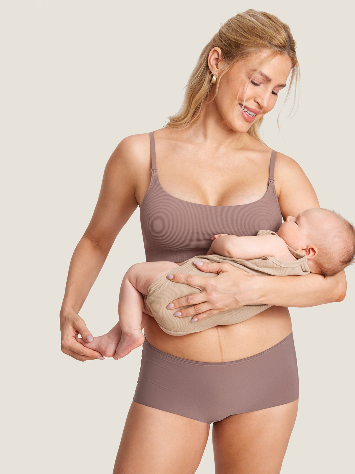 MOMANDA Women's Ribbed Scoop Nursing Bralette Brown Purple