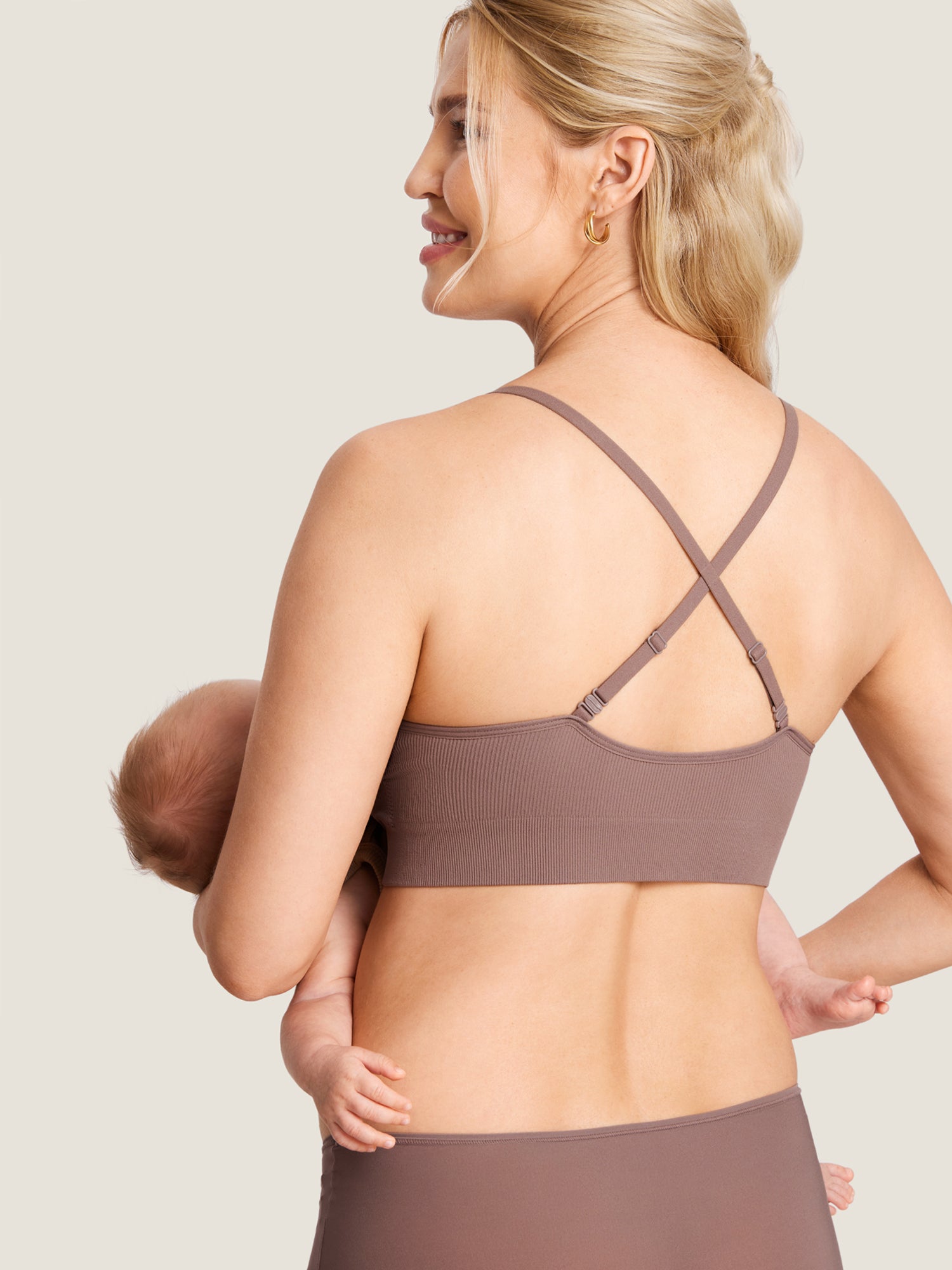 MOMANDA Women's Ribbed Scoop Nursing Bralette Hazelnut