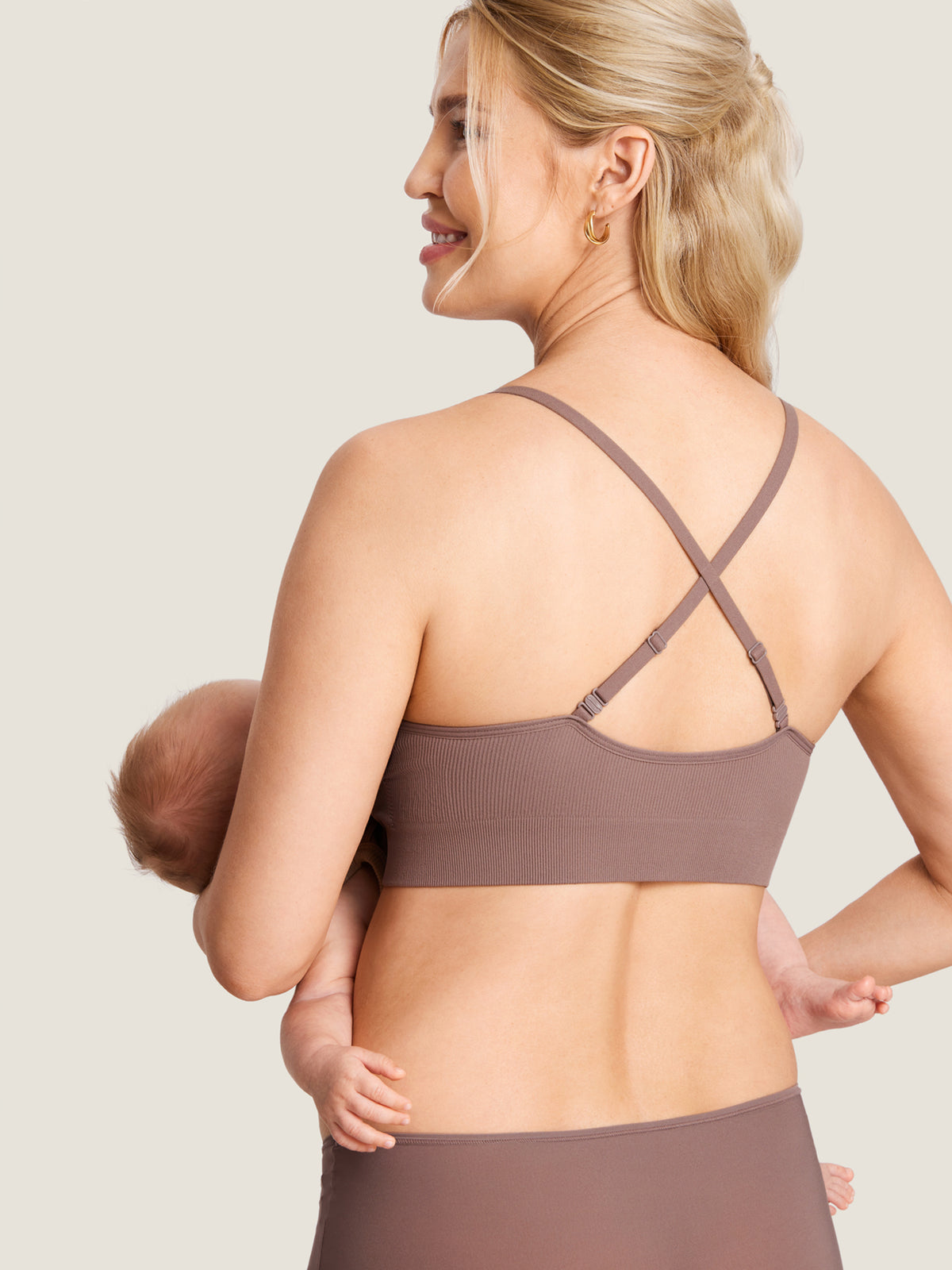 MOMANDA Women's Ribbed Scoop Nursing Bralette Brown Purple