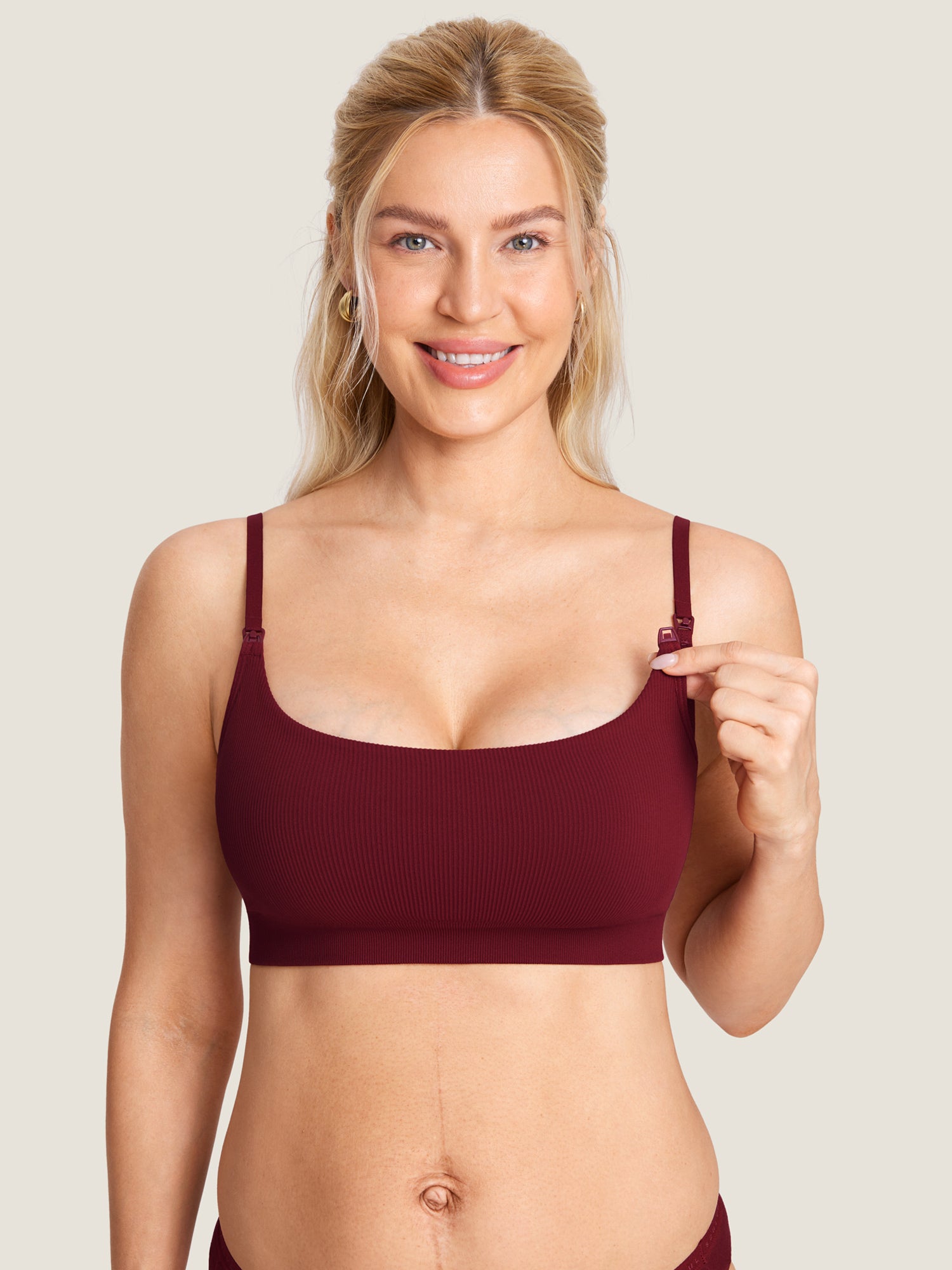 MOMANDA Women's Ribbed Scoop Nursing Bralette Hazelnut