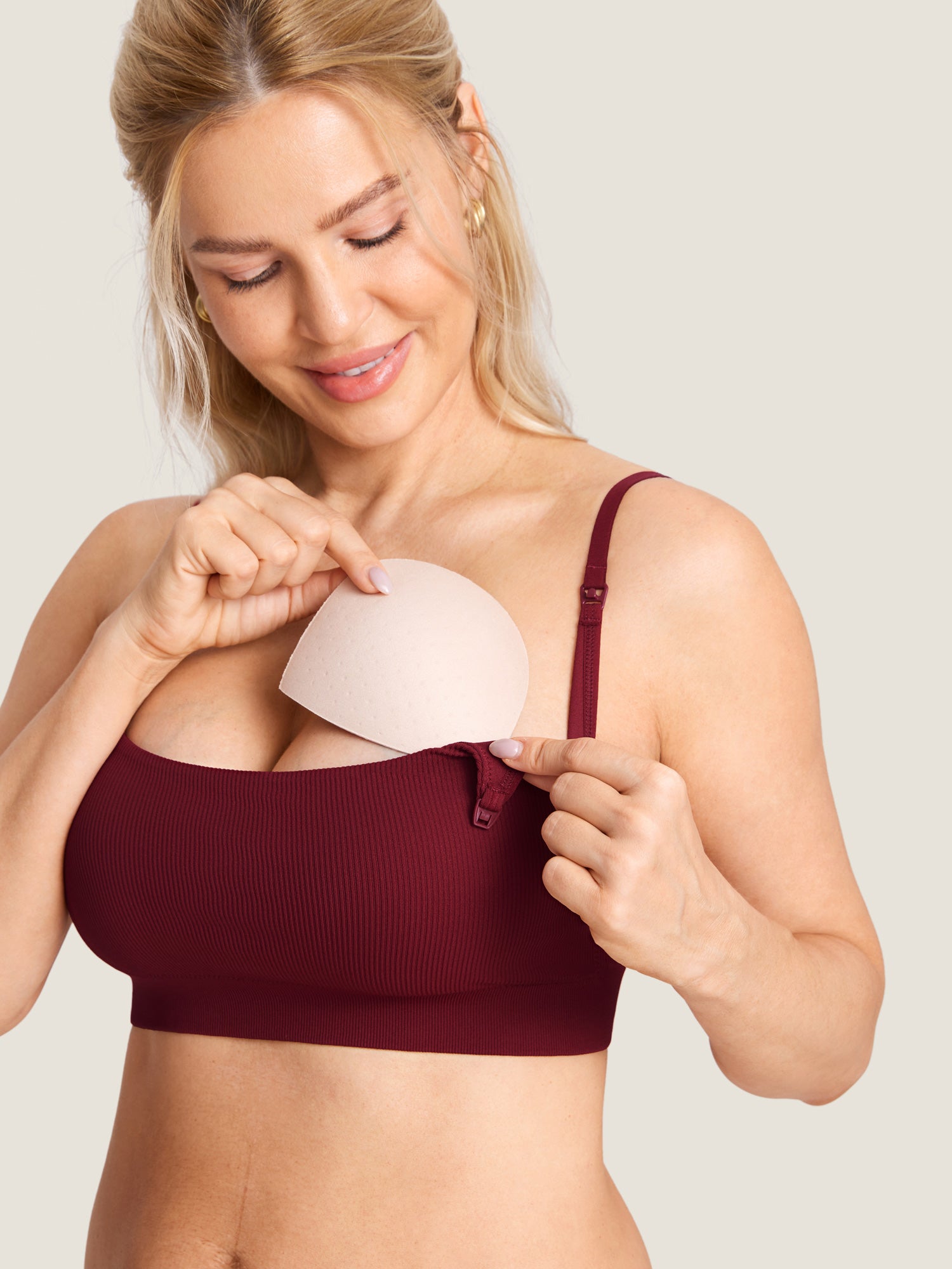 MOMANDA Women's Ribbed Scoop Nursing Bralette Hazelnut