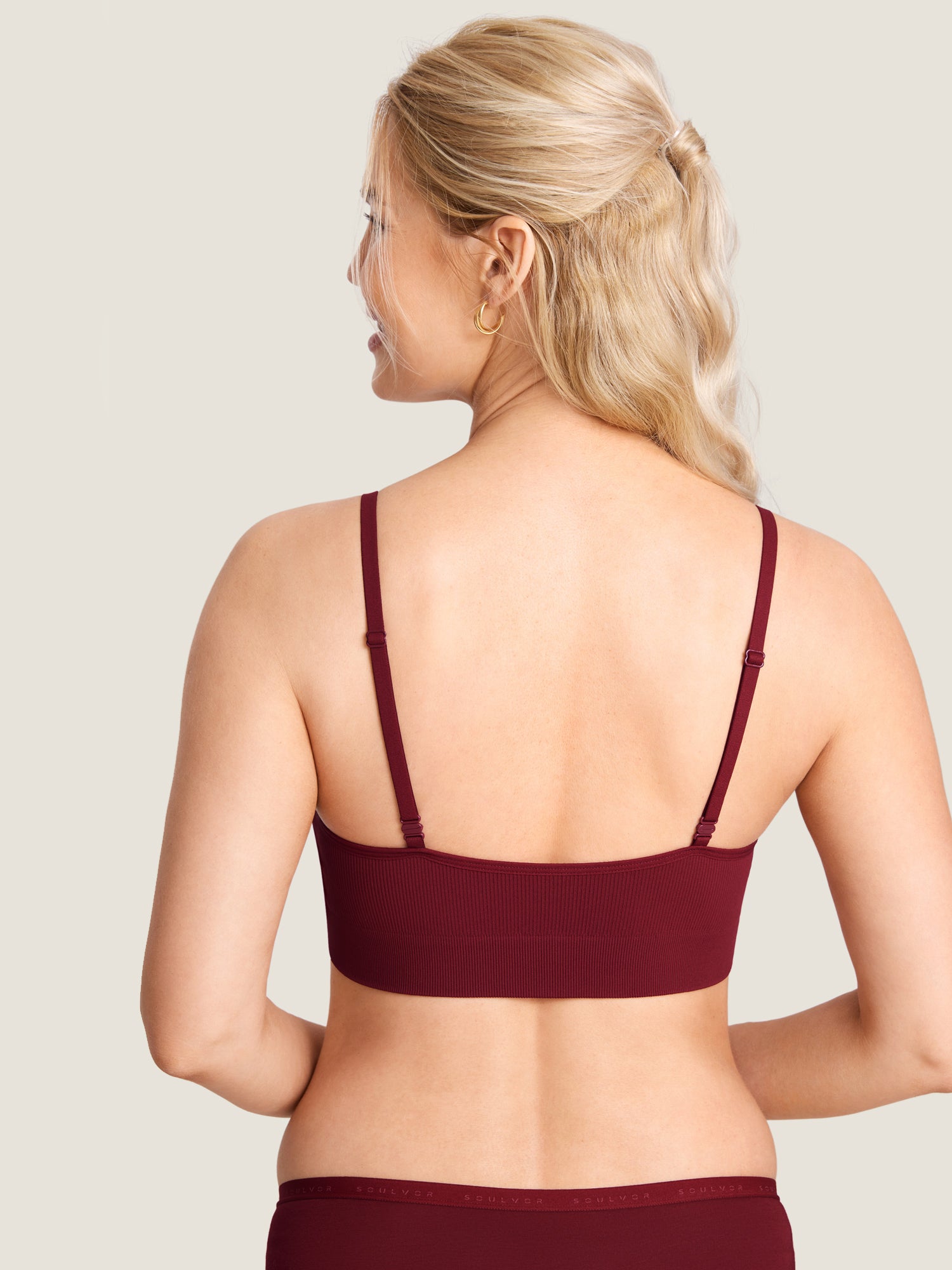MOMANDA Women's Ribbed Scoop Nursing Bralette Brown Purple