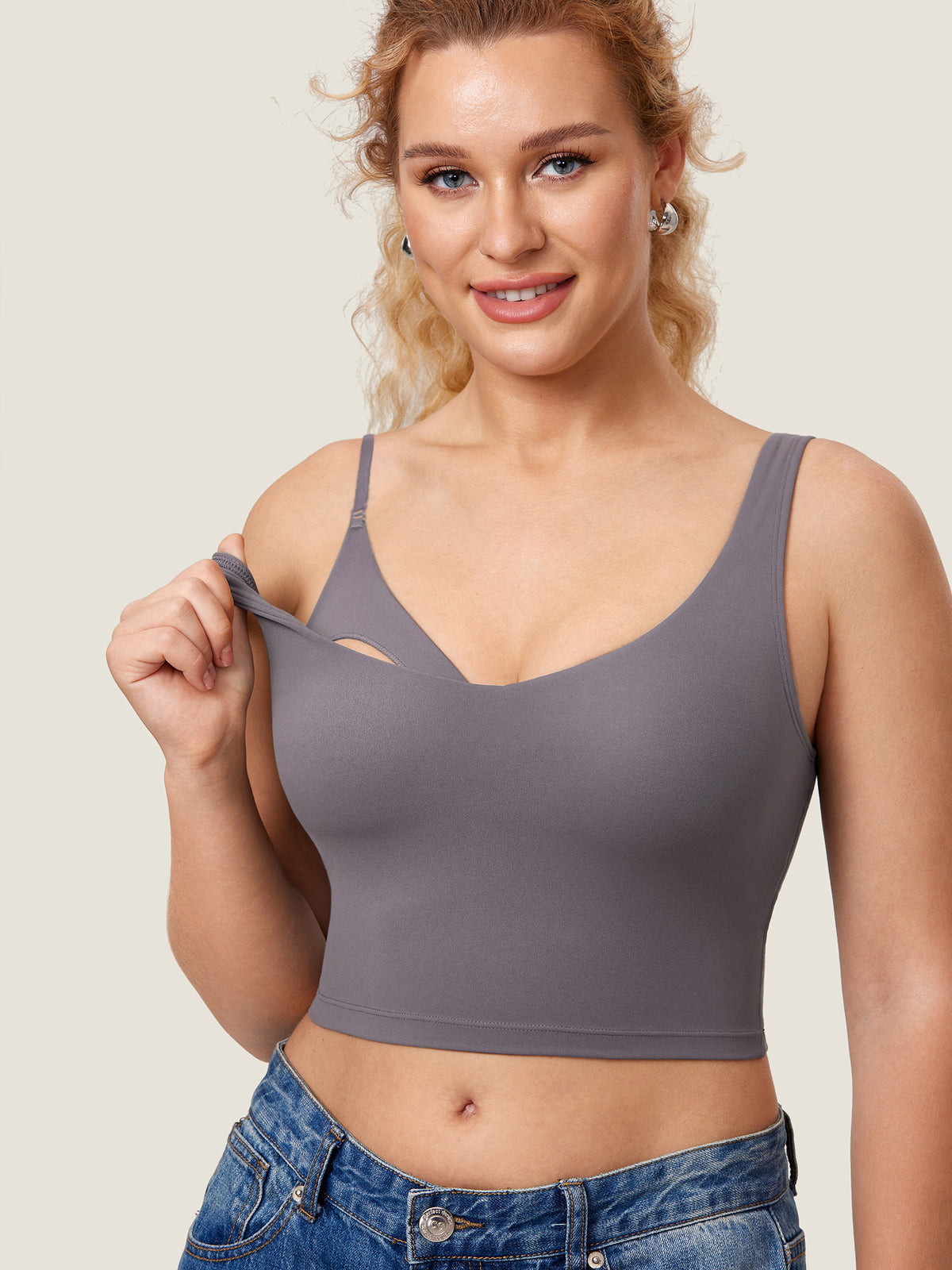 MOMANDA Women's Natrelax® Nursing Crop Tank Top - V Neck Tornado