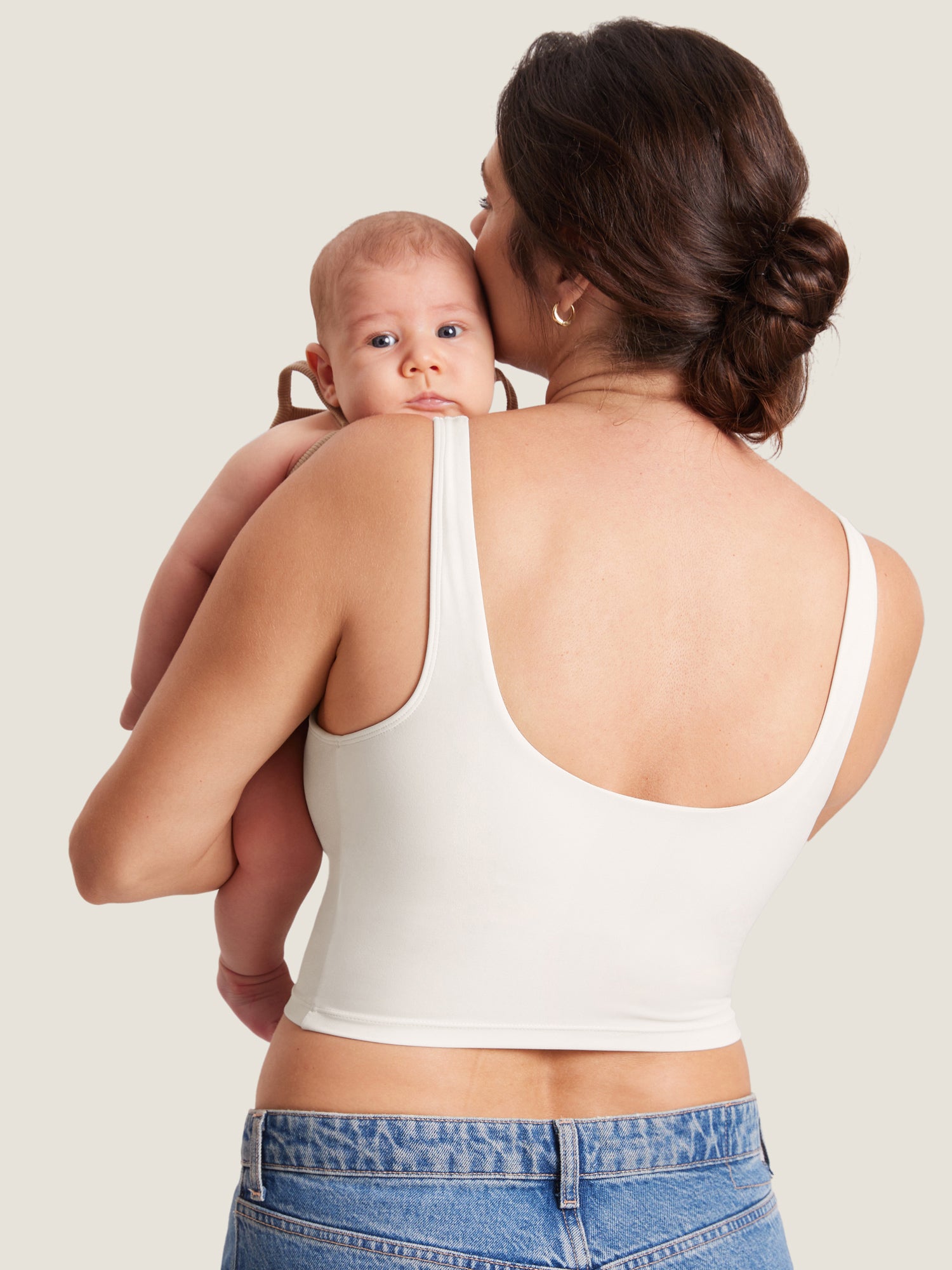MOMANDA Women's Natrelax® Nursing Crop Tank Top - V Neck Iceland White