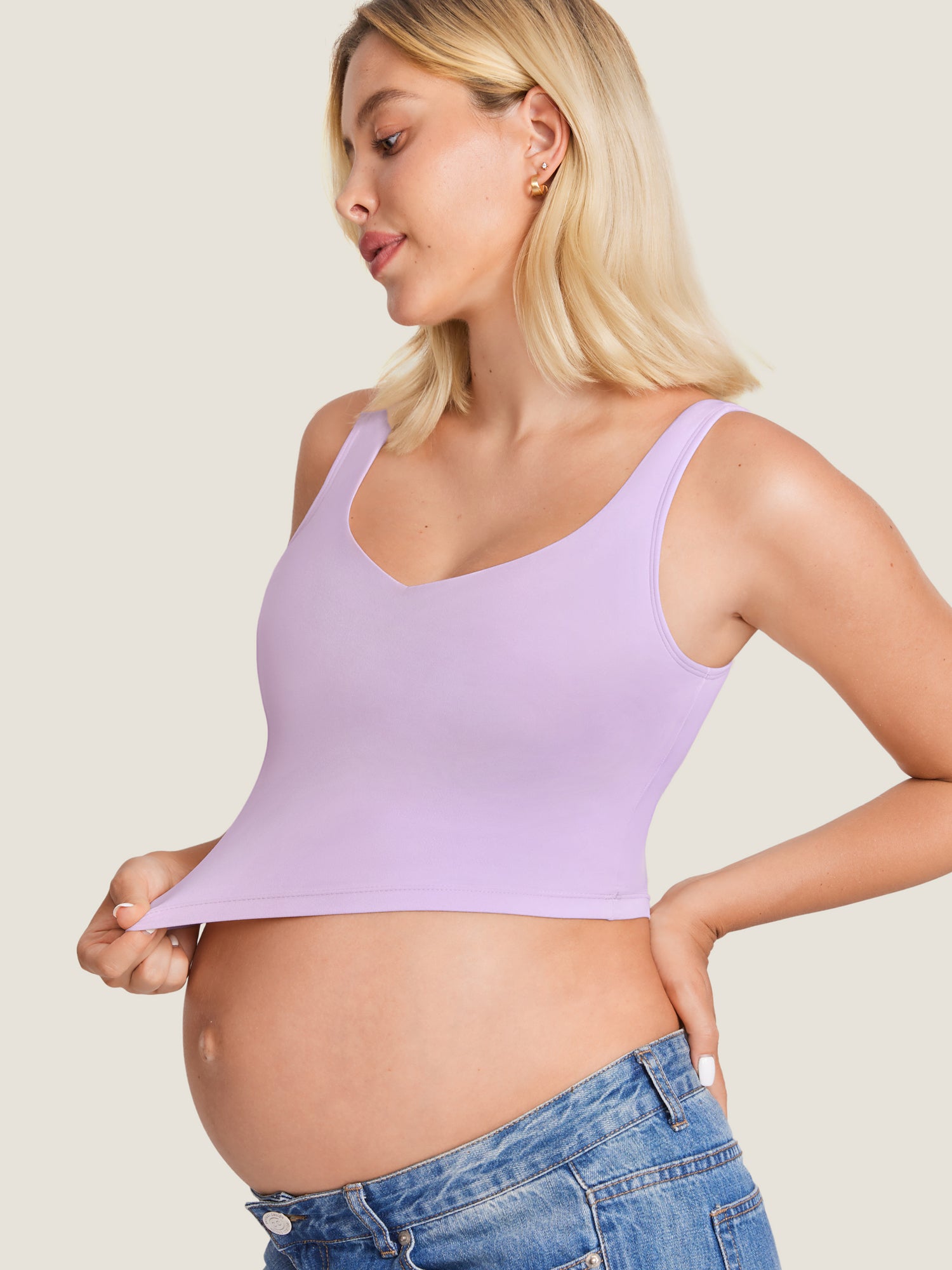 MOMANDA Women's Natrelax® Nursing Crop Tank Top - V Neck Deep Purple
