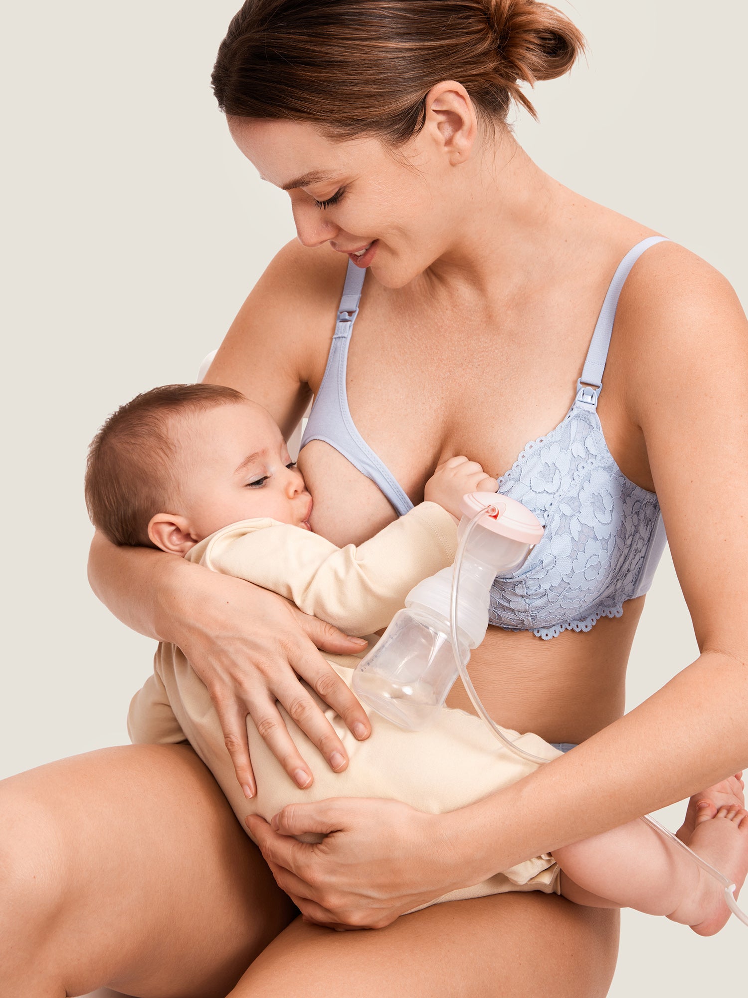 MOMANDA Cotton Lining Hands Free Pumping Bra Glacier blue