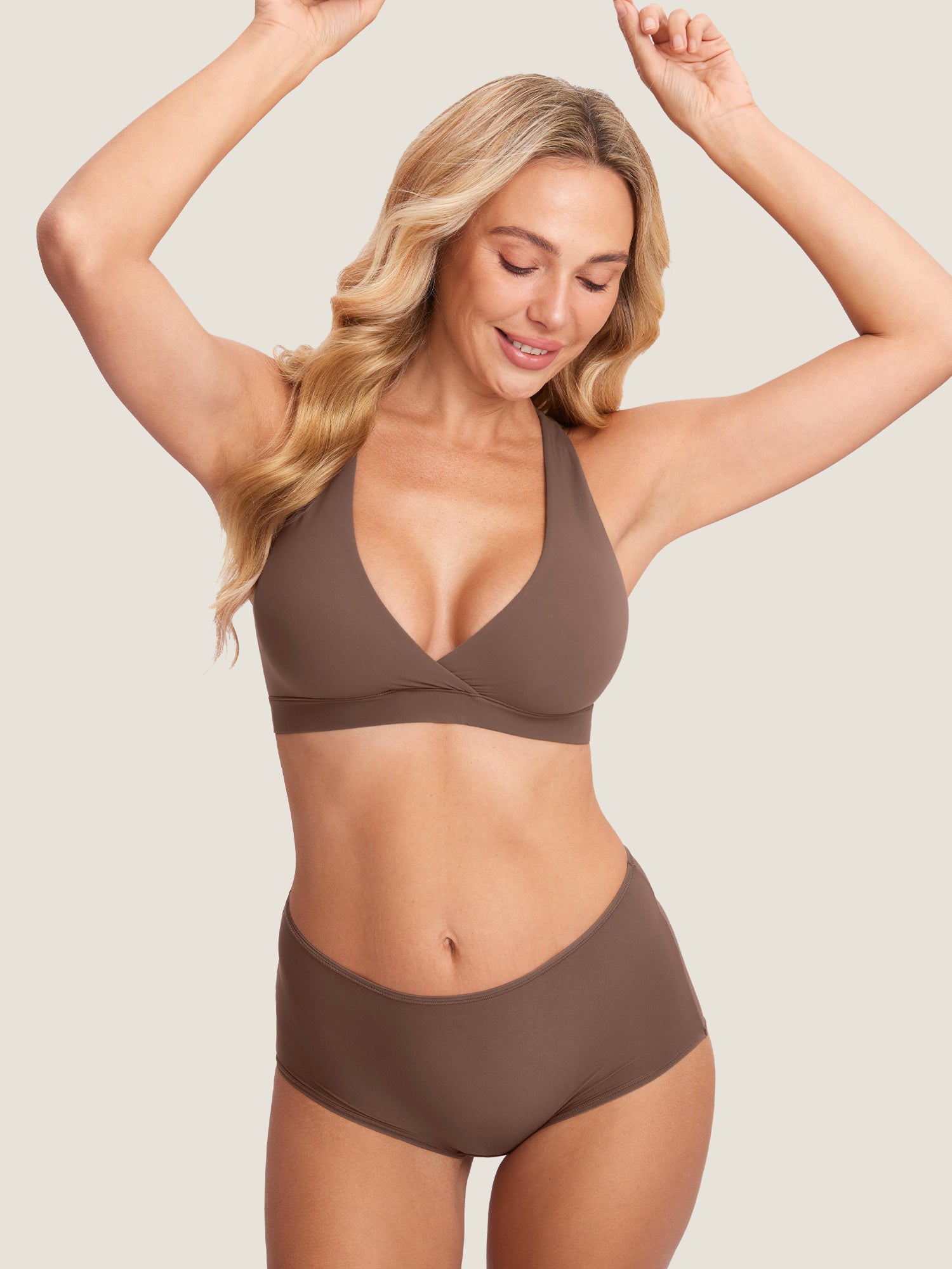 MOMANDA Women's Inbarely® Crossover Racerback Nursing Bra Warm Beige