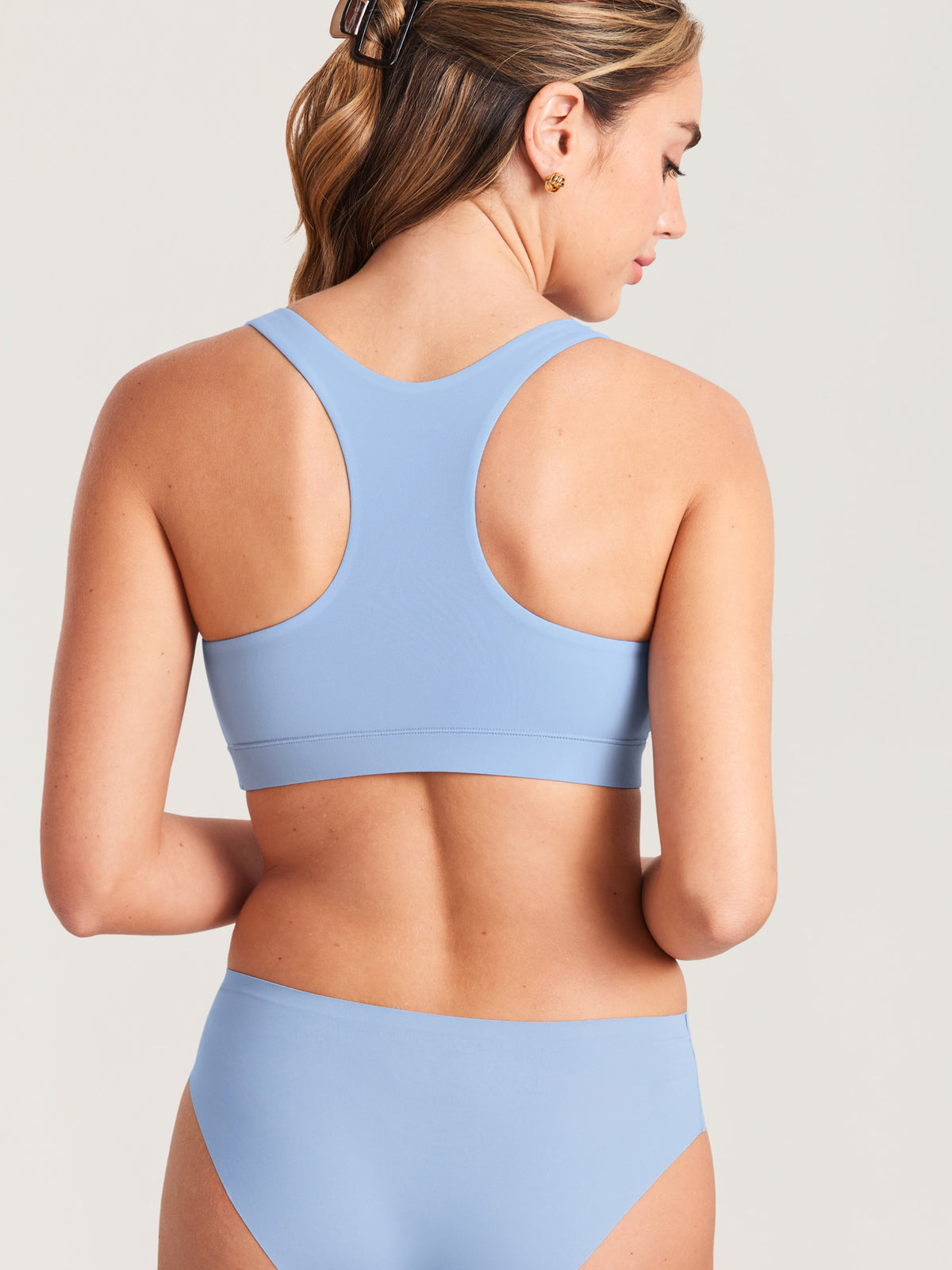 MOMANDA Women's Inbarely® Crossover Racerback Nursing Bra Moonlight Blue @model_info:MOM3