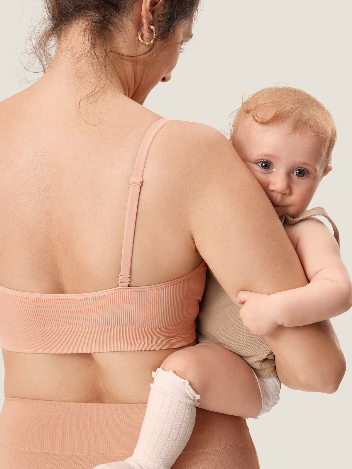 MOMANDA Women's Ribbed Scoop Nursing Bralette Grapefruit Orange