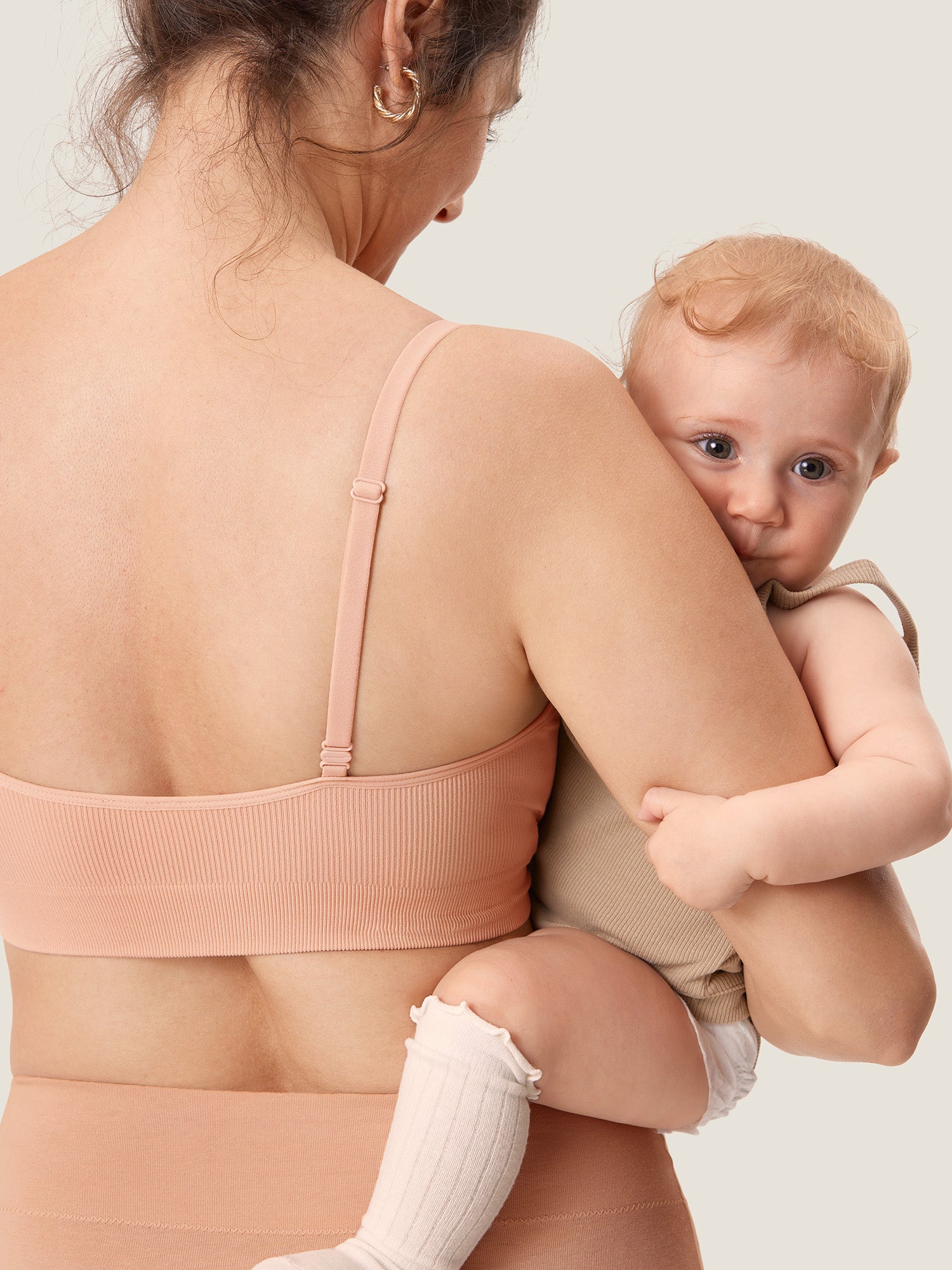 MOMANDA Women's Ribbed Scoop Nursing Bralette Brown Purple