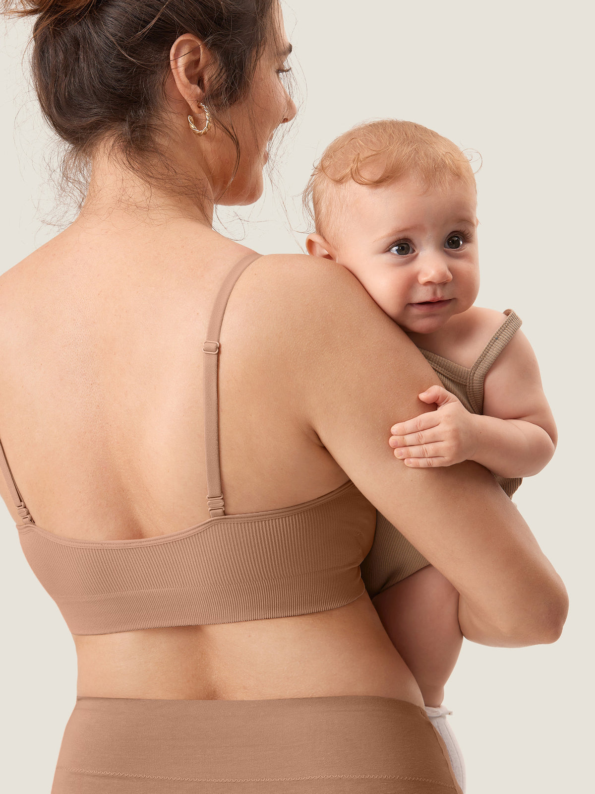 MOMANDA Women's Ribbed Scoop Nursing Bralette Gravel Beige