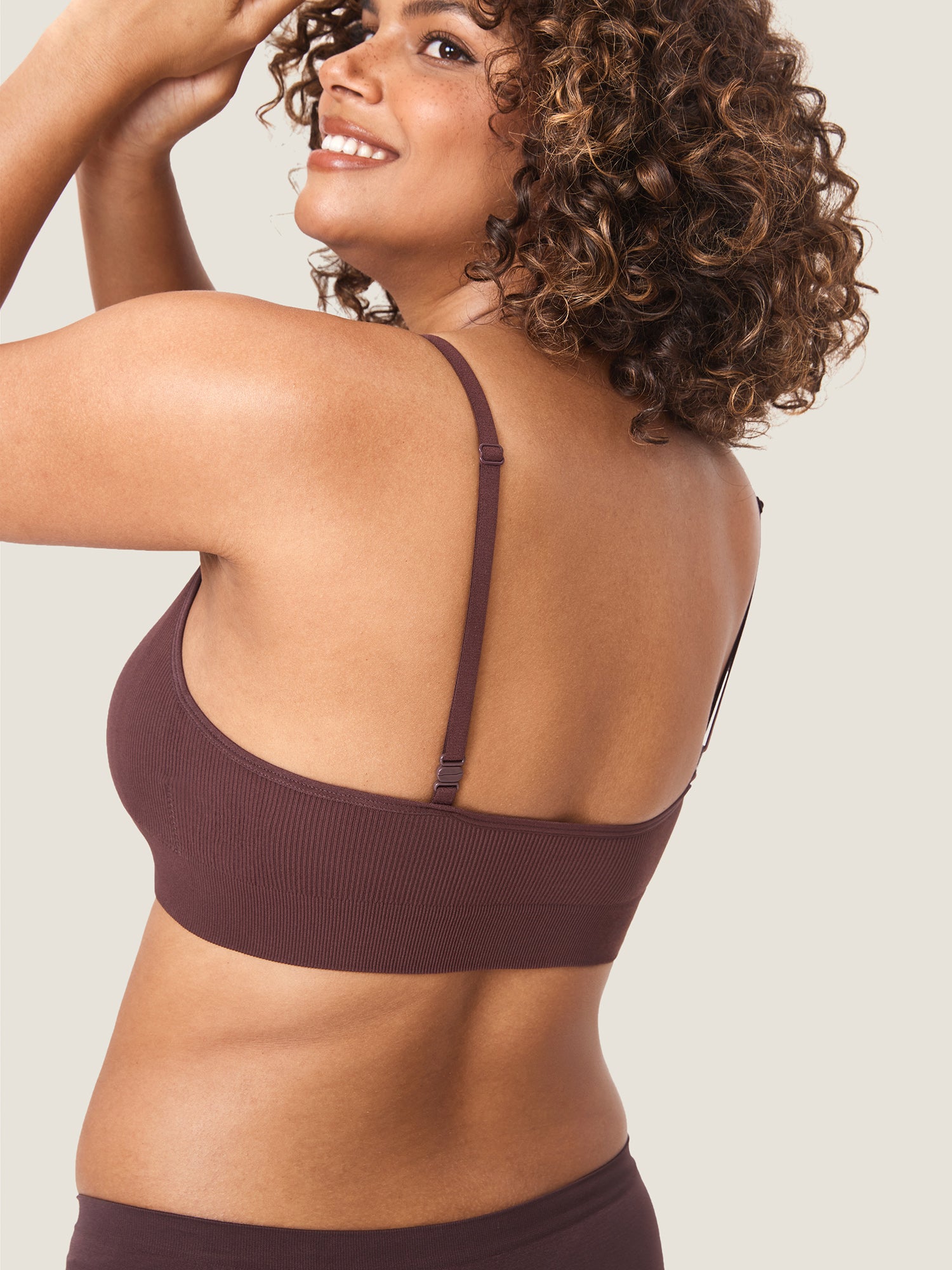 MOMANDA Women's Ribbed Scoop Nursing Bralette Hazelnut
