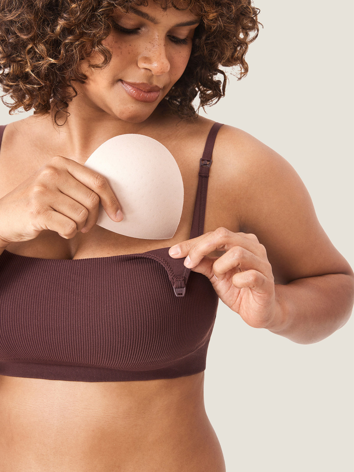MOMANDA Women's Ribbed Scoop Nursing Bralette Hazelnut
