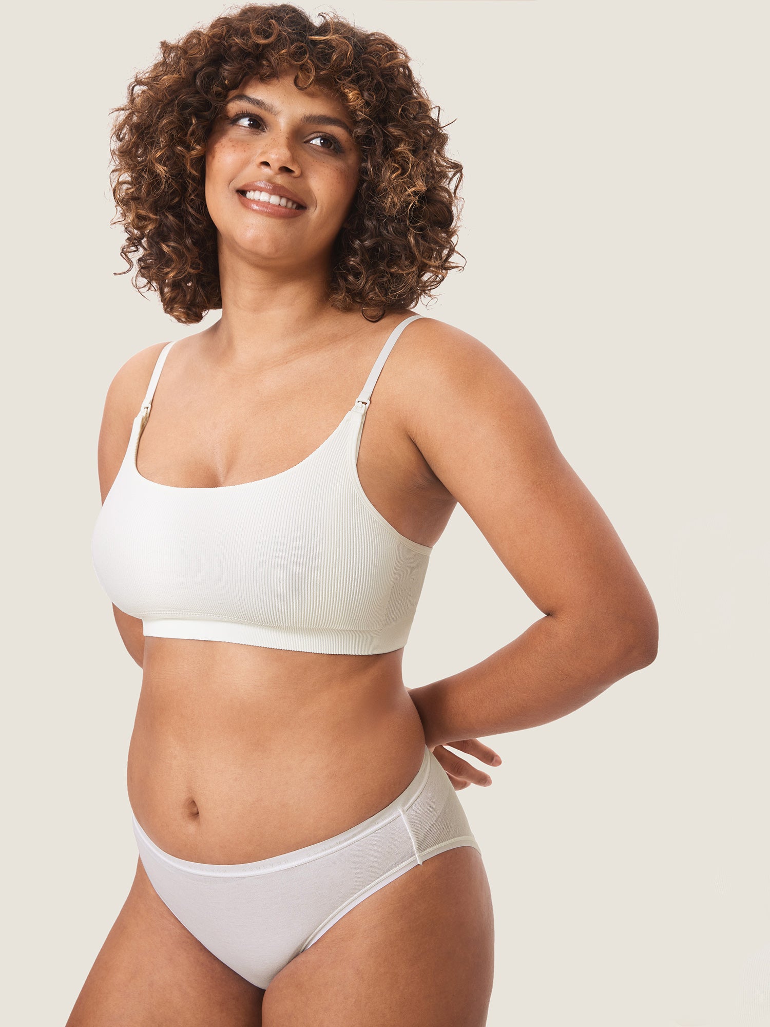 MOMANDA Women's Ribbed Scoop Nursing Bralette Warm Beige