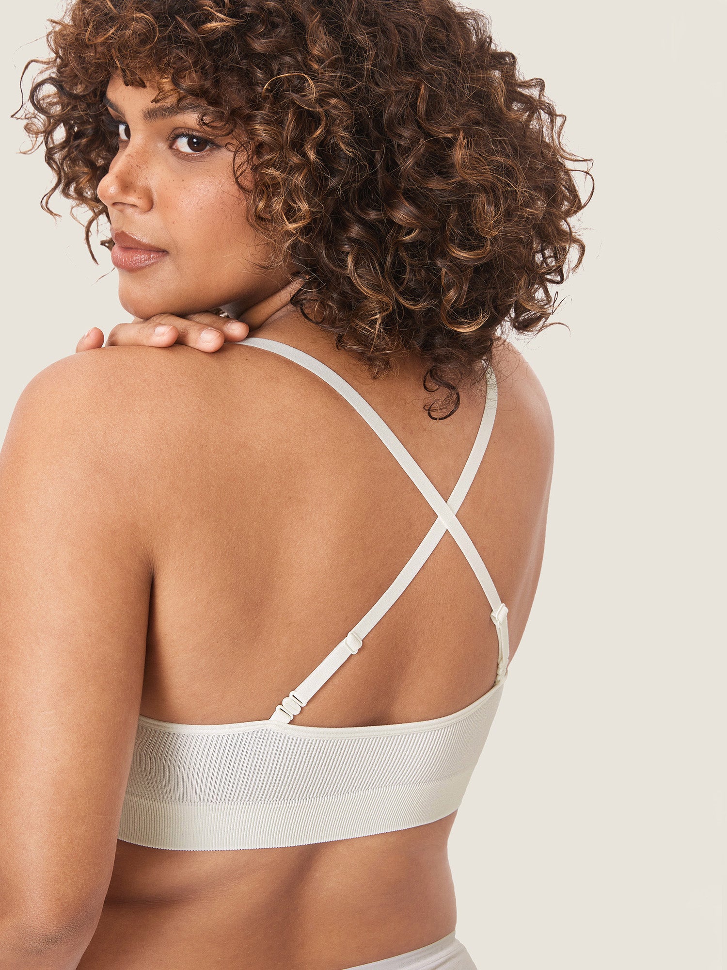 MOMANDA Women's Ribbed Scoop Nursing Bralette Iceland White