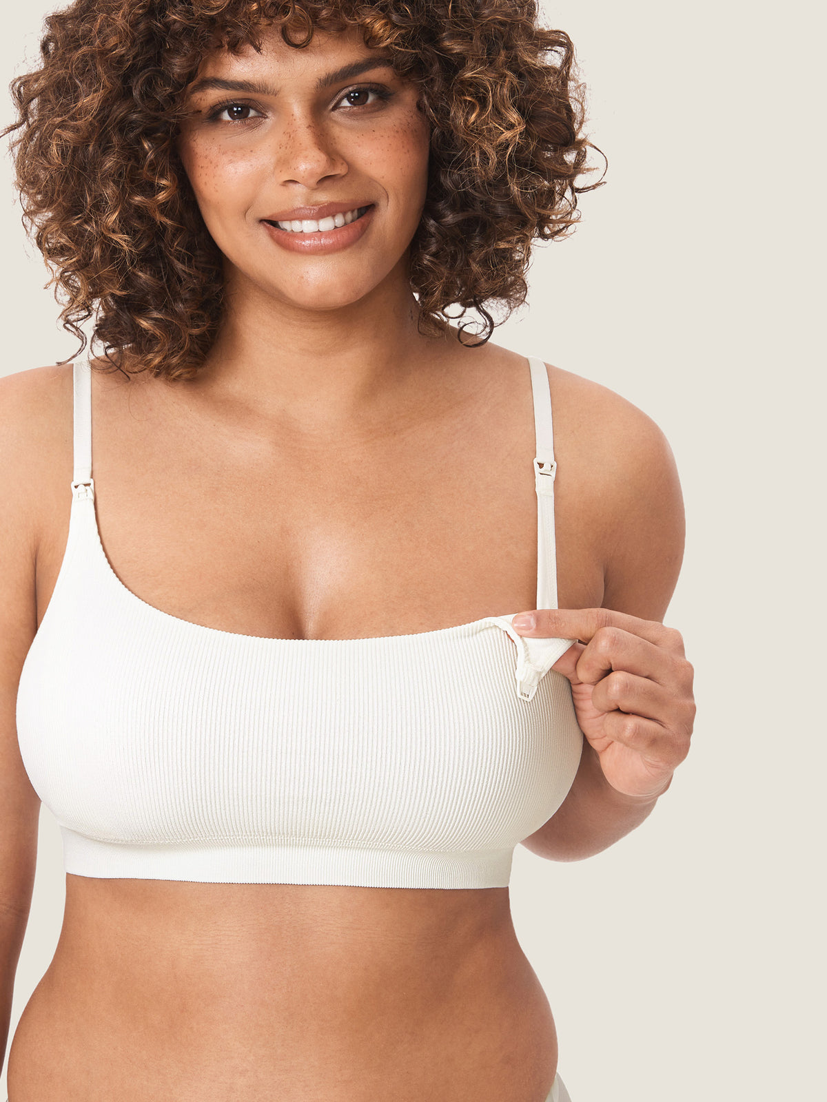 MOMANDA Women's Ribbed Scoop Nursing Bralette Iceland White