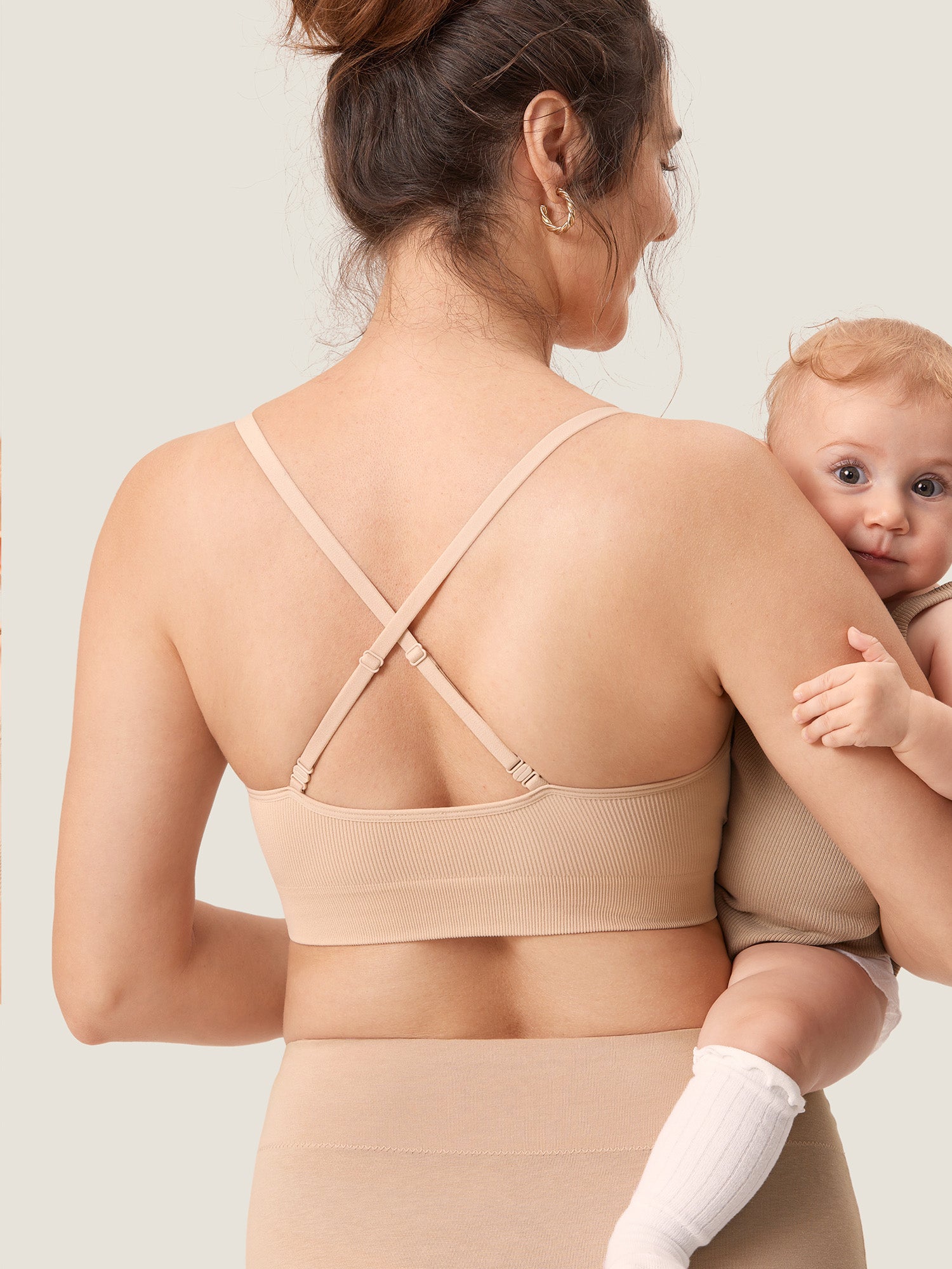 MOMANDA Women's Ribbed Scoop Nursing Bralette Beige 2