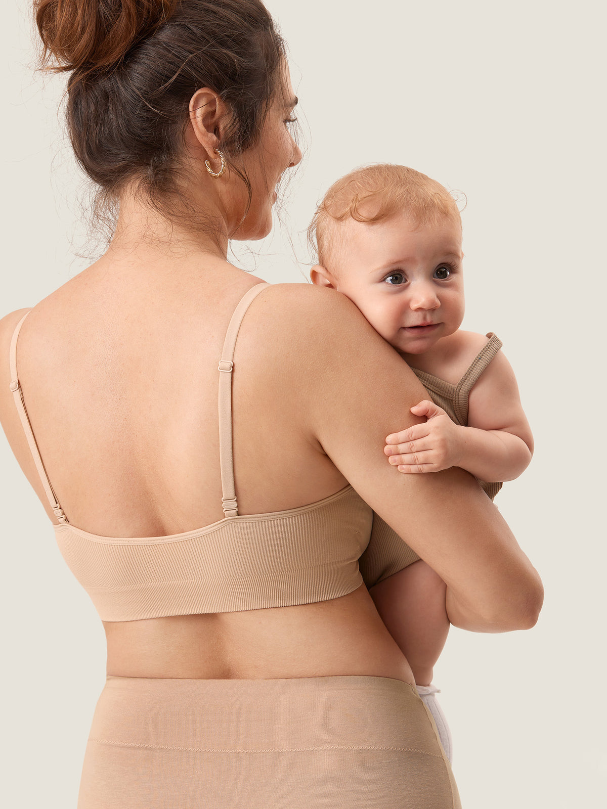 MOMANDA Women's Ribbed Scoop Nursing Bralette Beige