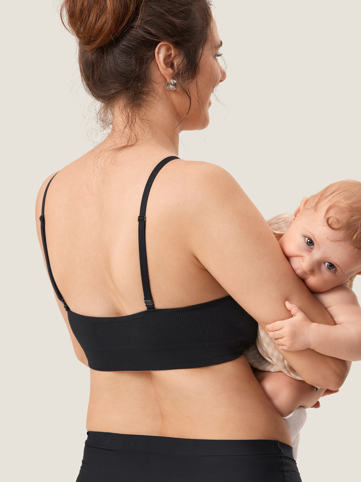 MOMANDA Women's Ribbed Scoop Nursing Bralette Black