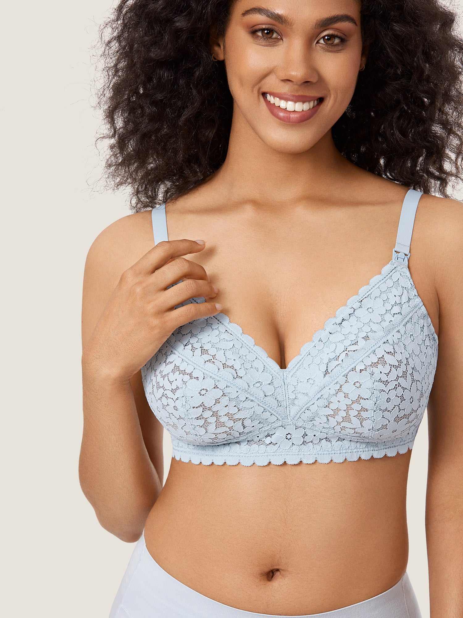 MOMANDA Women's Lace Hands Free Pumping Bra Rose White