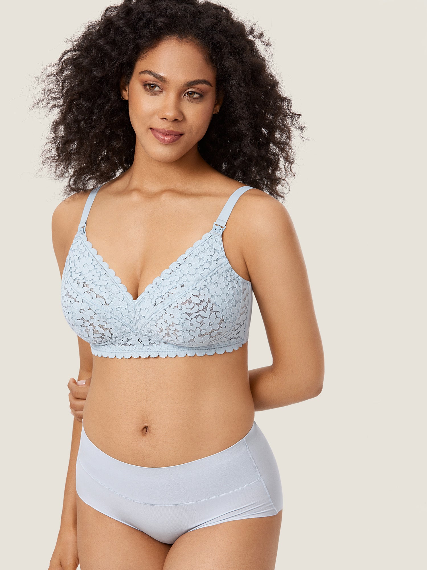 MOMANDA Women's Lace Hands Free Pumping Bra Rose White