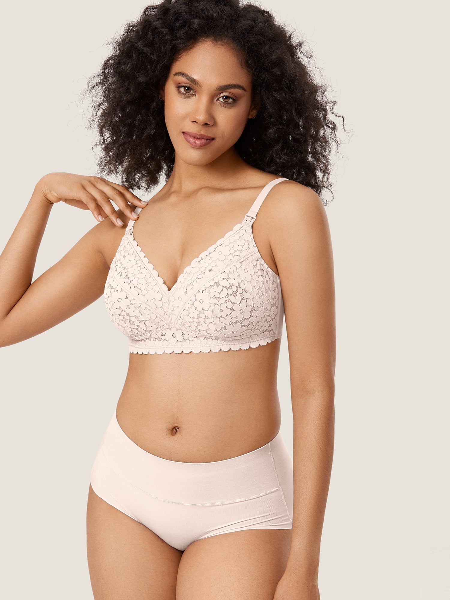 MOMANDA Women's Lace Hands Free Pumping Bra Rose White
