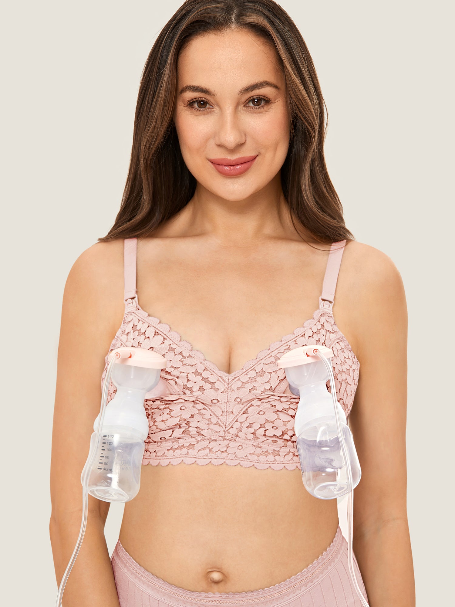 MOMANDA Women's Lace Hands Free Pumping Bra Rose White