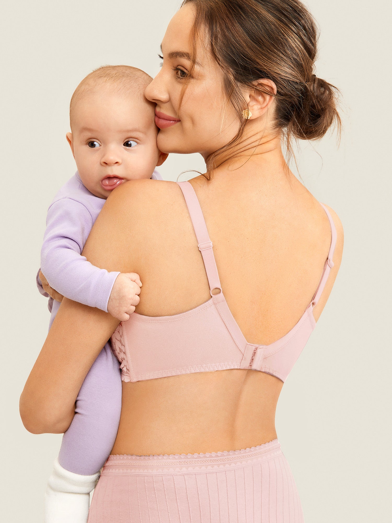MOMANDA Women's Lace Hands Free Pumping Bra Rose White