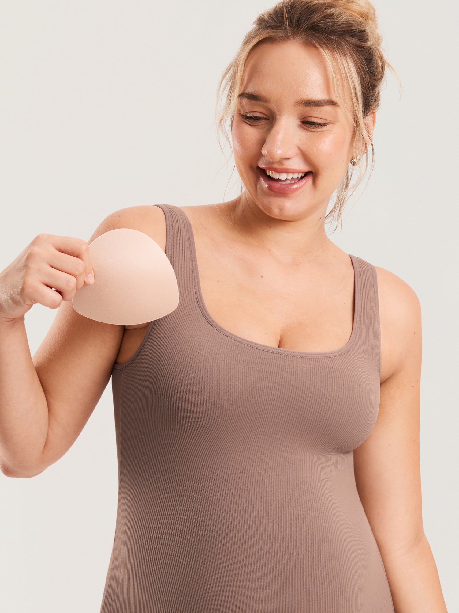 MOMANDA Ribbed Square Neck Maternity Romper Brown Purple