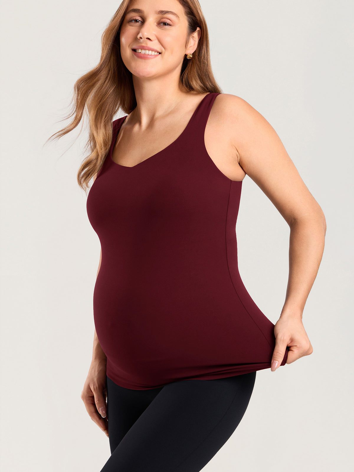 MOMANDA Naterlax® V Neck Nursing Tank Top Red Merlot @model_info:MOM1