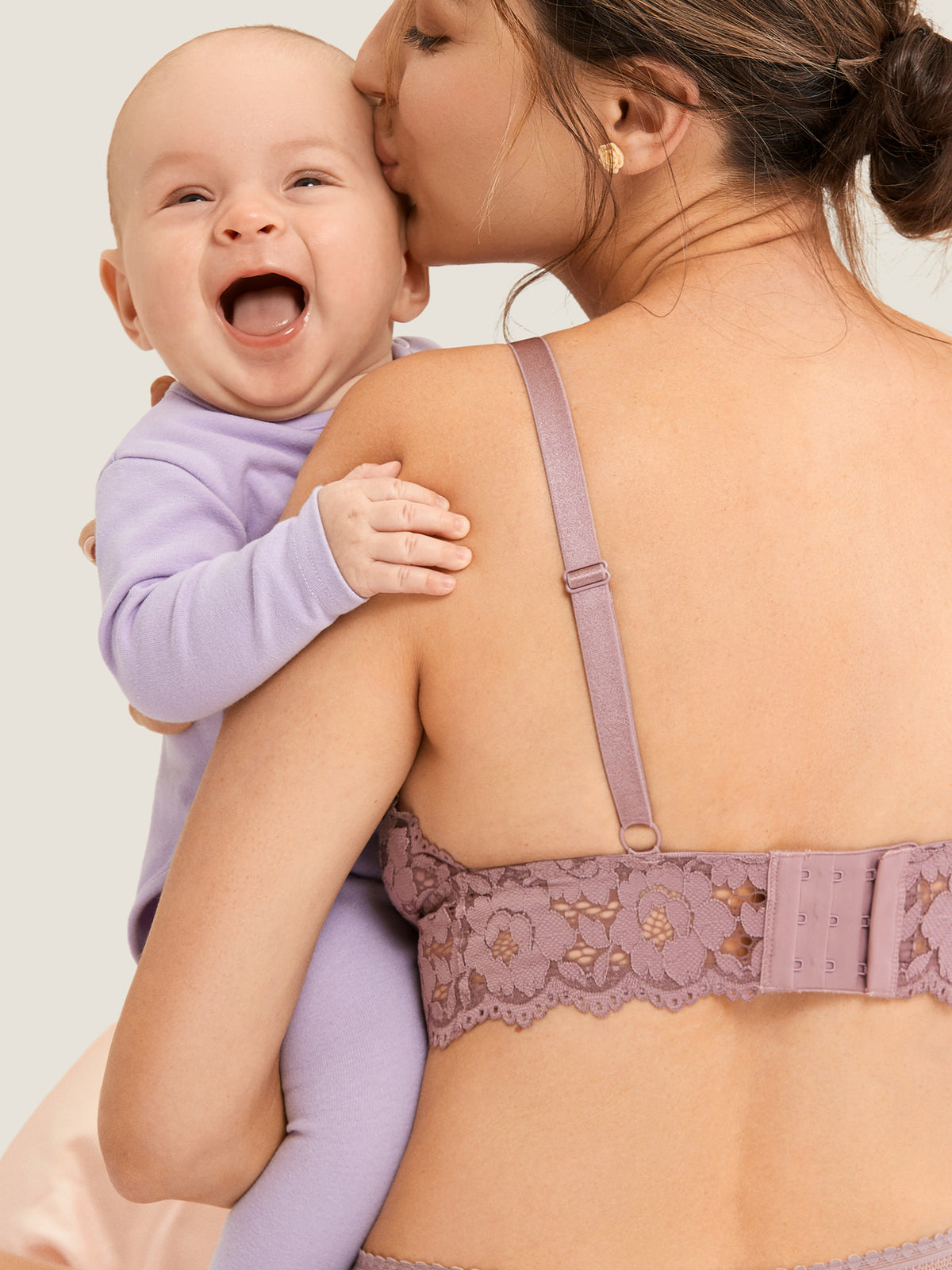 MOMANDA Women‘s Lace Plunge Nursing Bralette Rose Brown