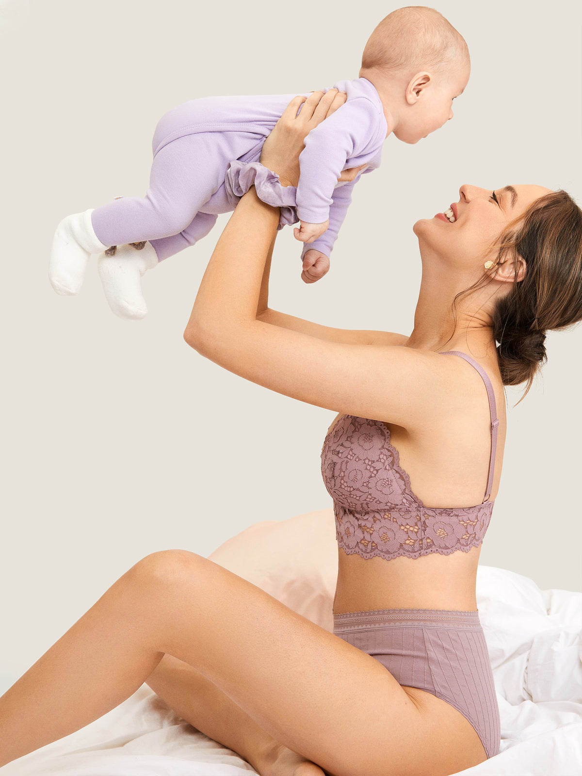 MOMANDA Women‘s Lace Plunge Nursing Bralette Rose Brown
