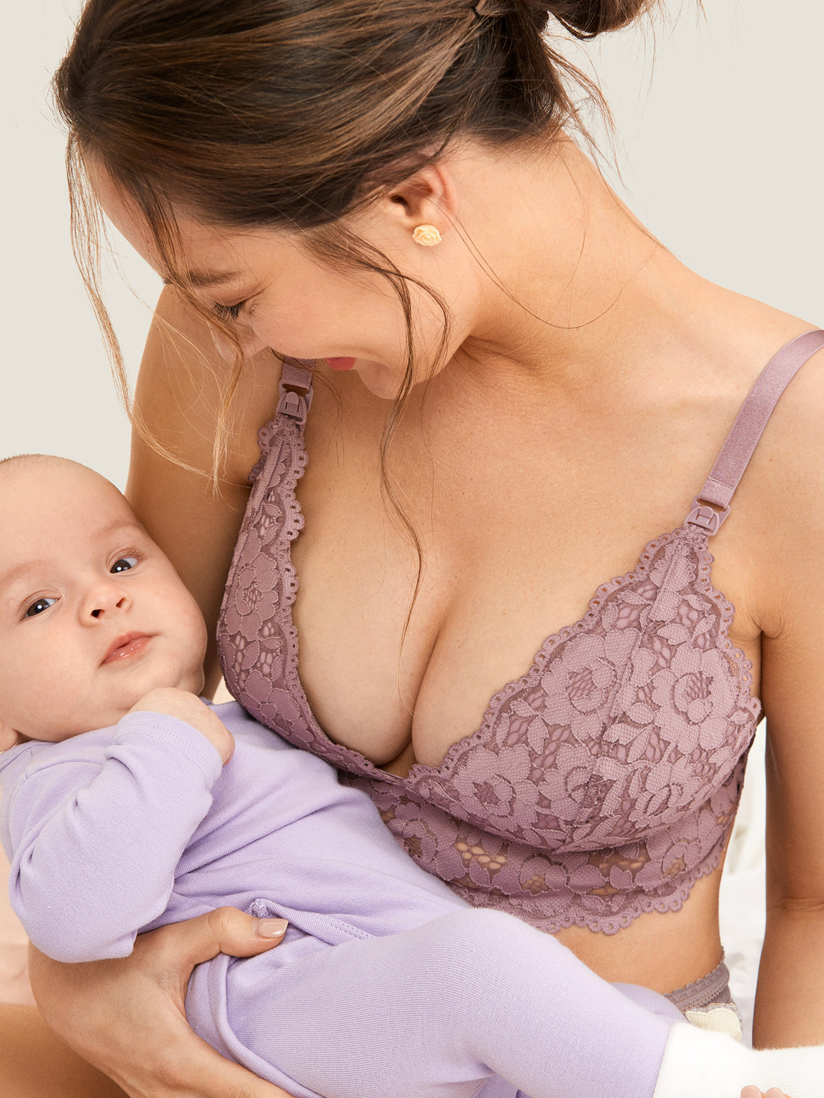 MOMANDA Women‘s Lace Plunge Nursing Bralette Rose Brown