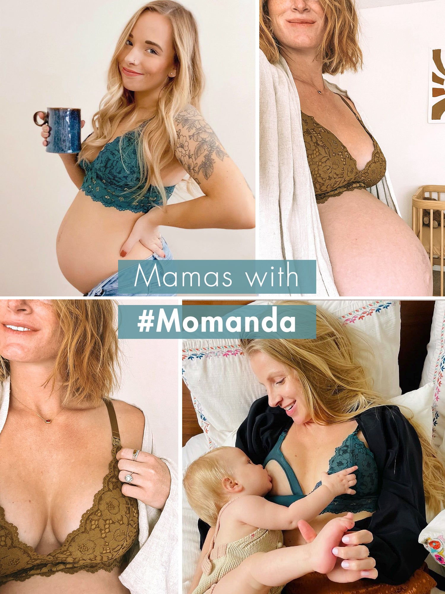 MOMANDA Women‘s Lace Plunge Nursing Bralette Starshine Blue