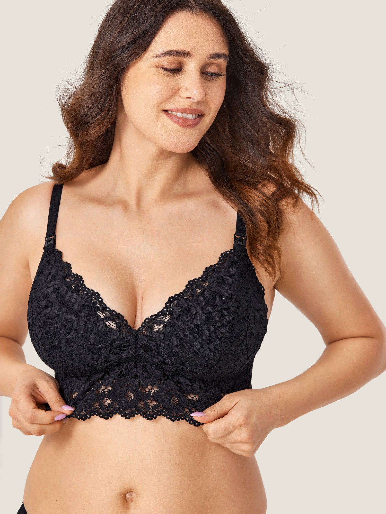 MOMANDA Women's More Coverage Lace Plunge Nursing Bralette Black