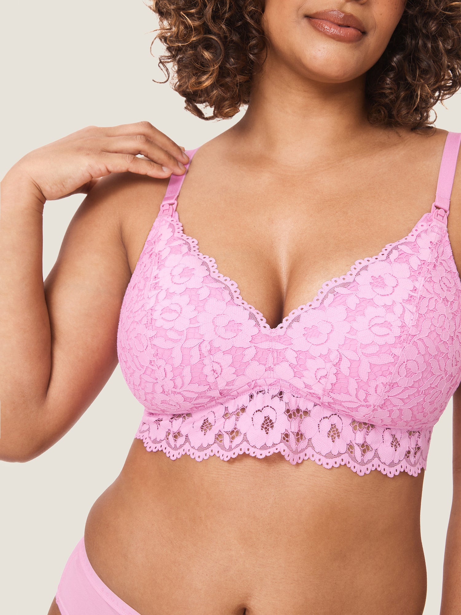 MOMANDA Women's More Support Lace Nursing Bralette Candy Pink