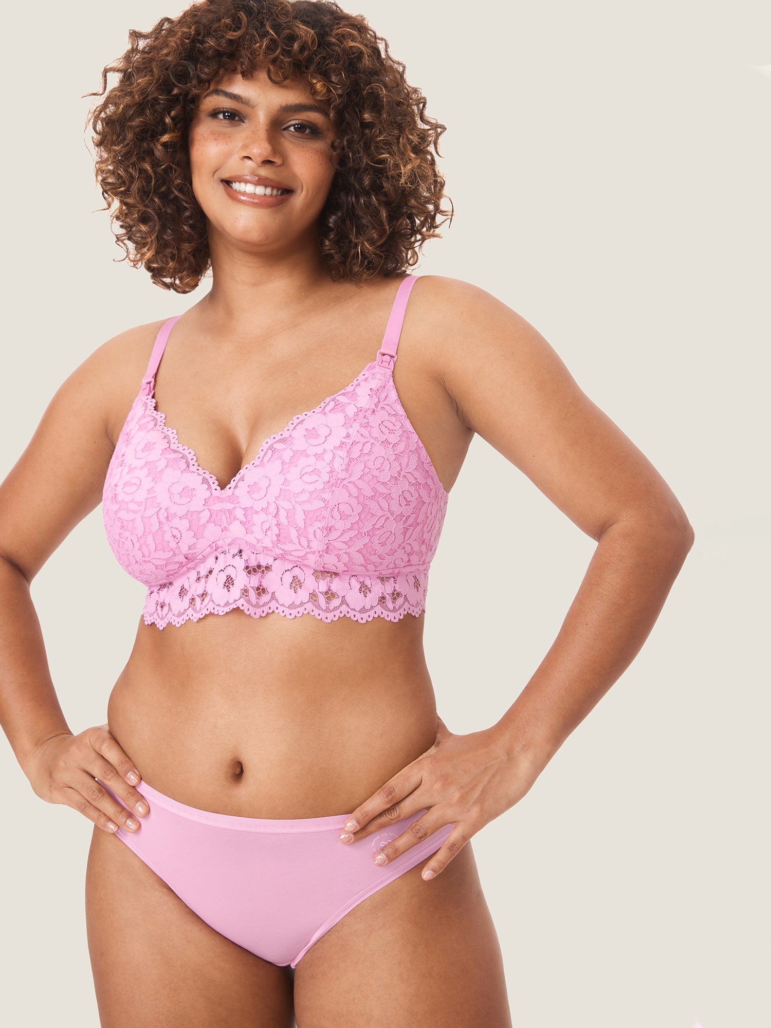 MOMANDA Women's More Support Lace Nursing Bralette Candy Pink