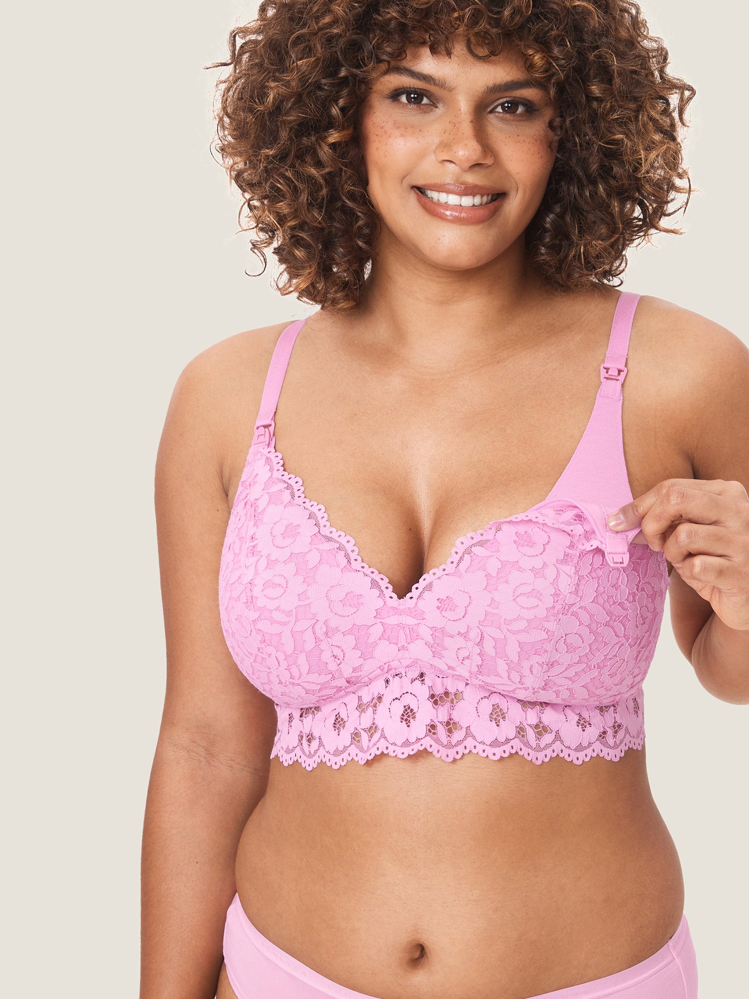 MOMANDA Women's More Support Lace Nursing Bralette Candy Pink